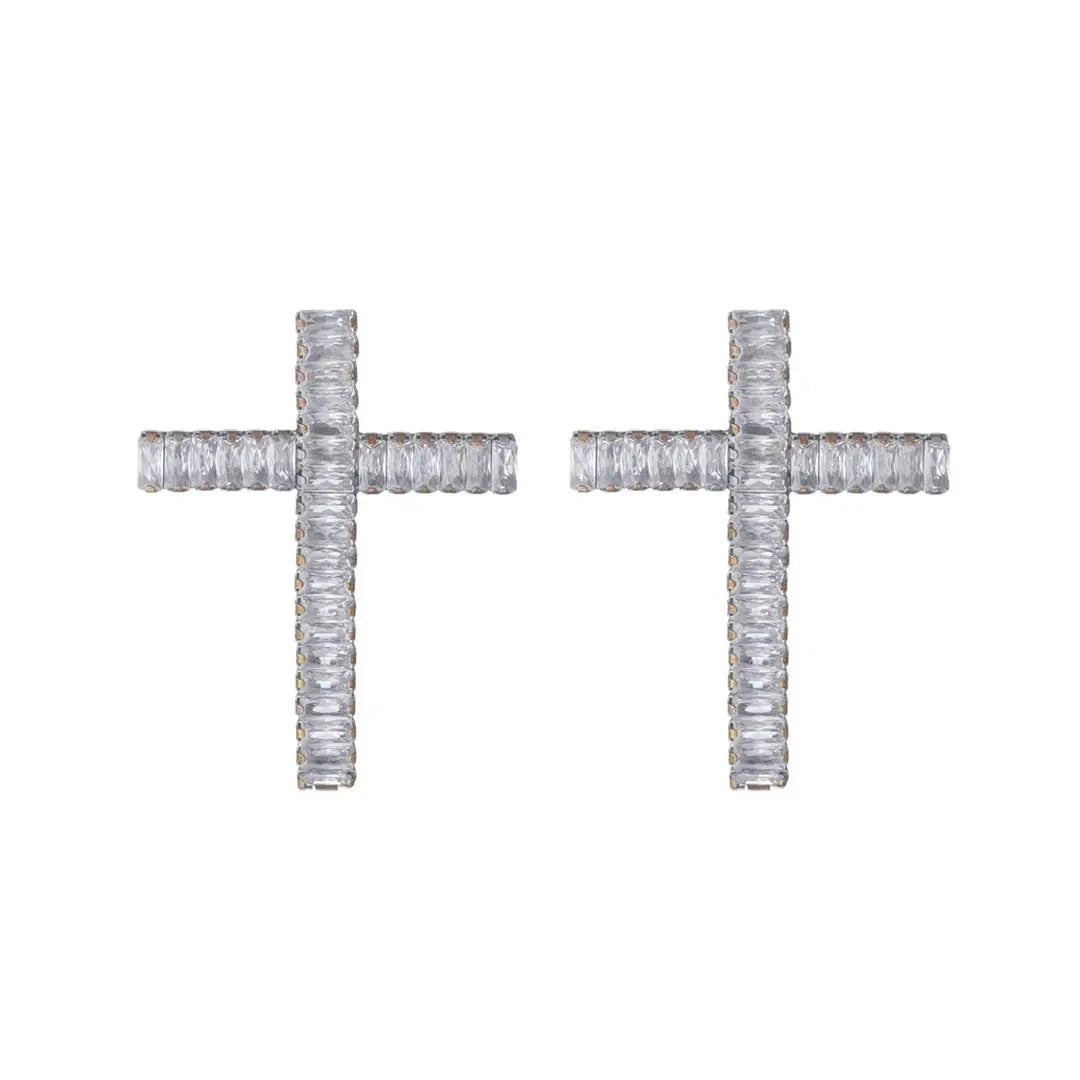 SATIN | shopsatin.ae SATIN | shopsatin.ae Earring Zirconia Cross Natural Crystal Silver