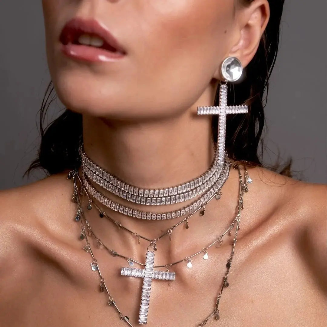 SATIN | shopsatin.ae SATIN | shopsatin.ae Earring Zirconia Cross Natural Crystal Silver