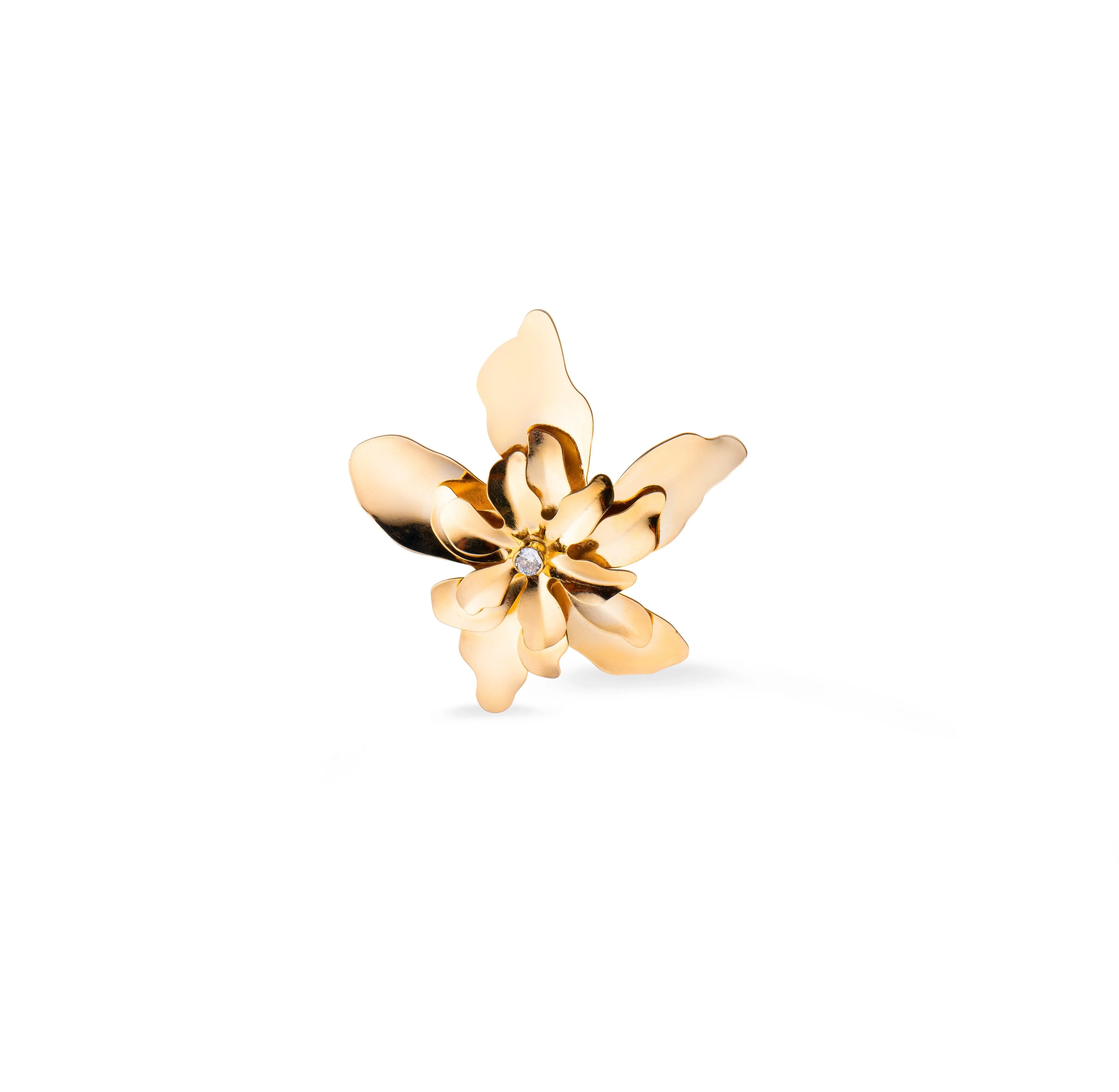 Large Lilies Ring Natural Crystal Gold