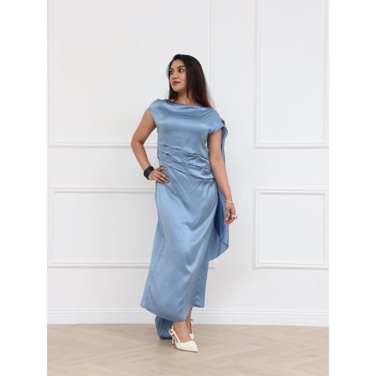 MISCI Popcorn Blue Silk Dress - SATIN | Brazilian Luxury Fashion