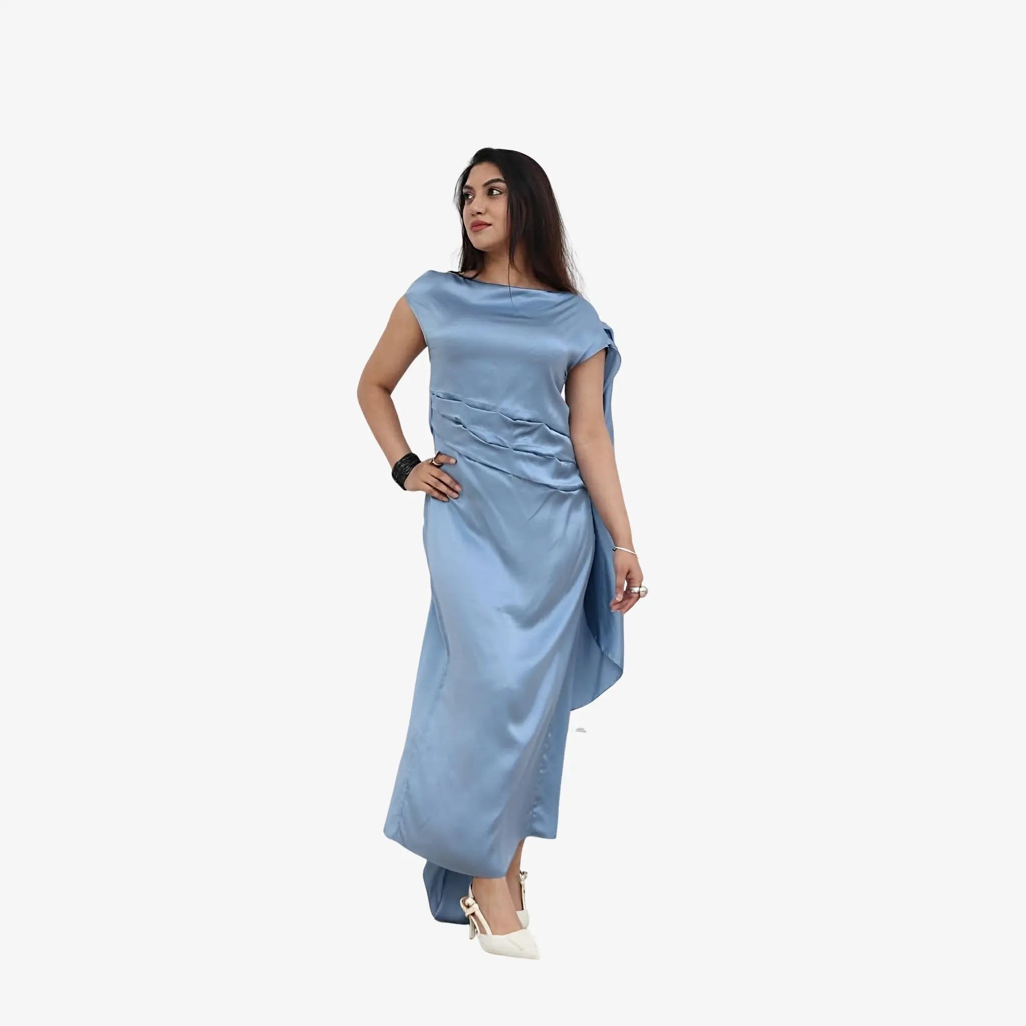 SATIN | Brazilian Luxury Fashion MISCI MISCI Popcorn Blue Silk Dress