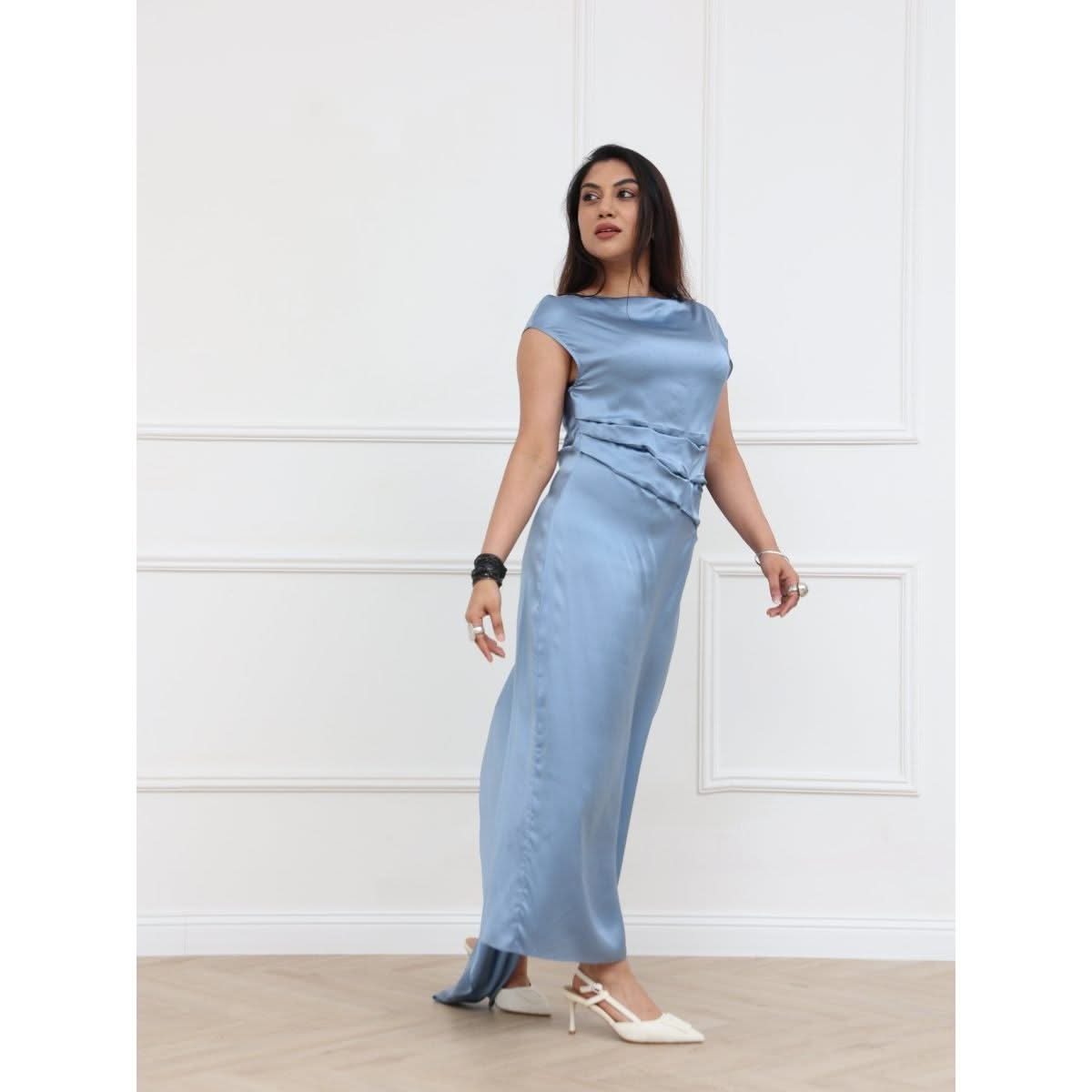 MISCI Popcorn Blue Silk Dress - SATIN | Brazilian Luxury Fashion