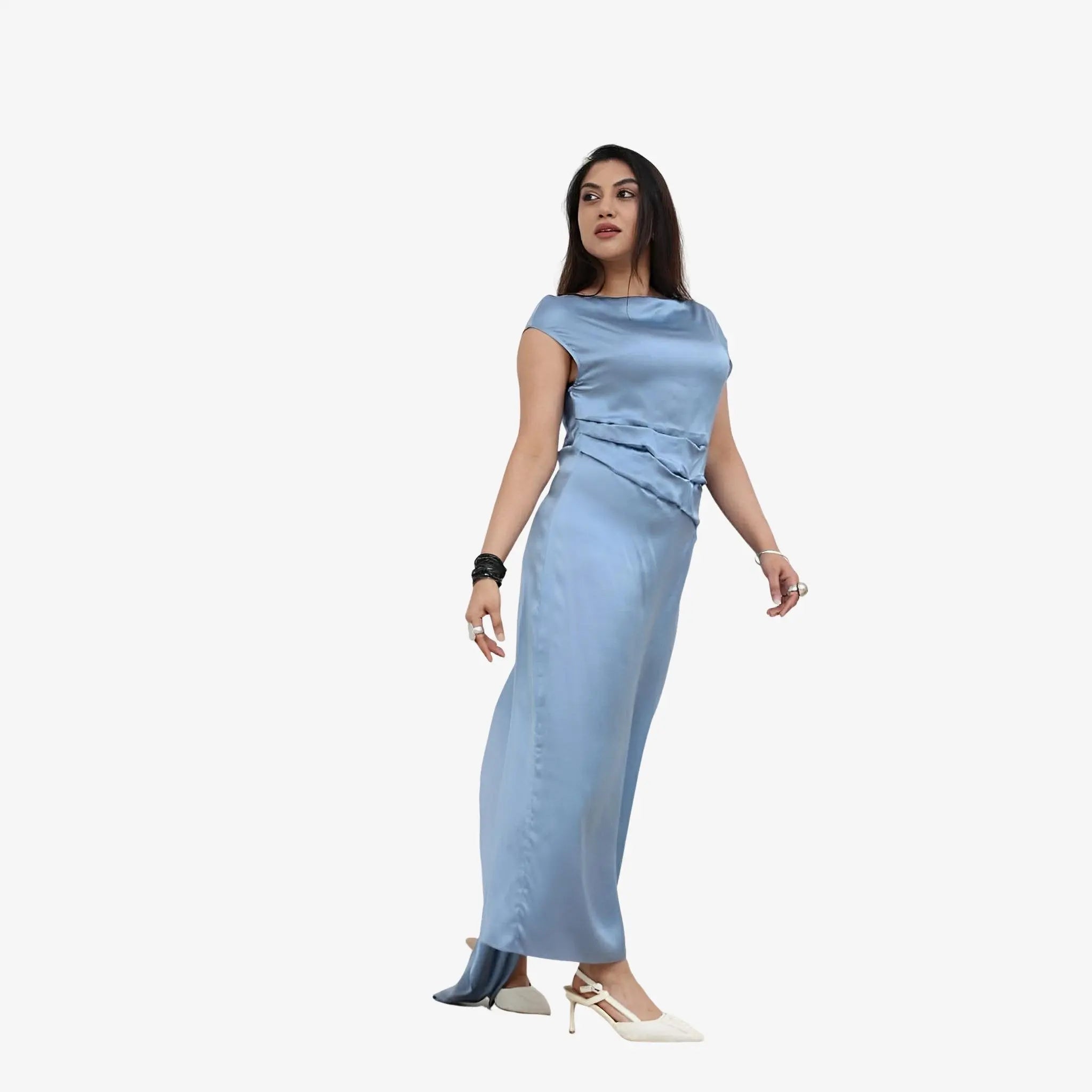 SATIN | Brazilian Luxury Fashion MISCI MISCI Popcorn Blue Silk Dress