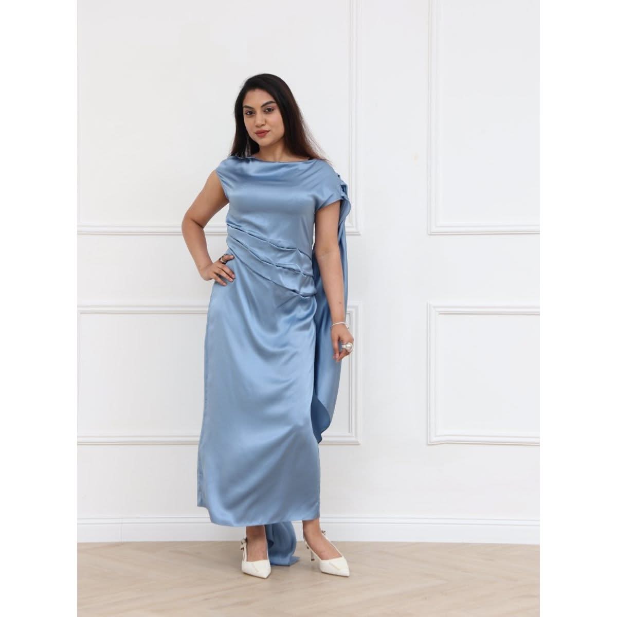 MISCI Popcorn Blue Silk Dress - SATIN | Brazilian Luxury Fashion