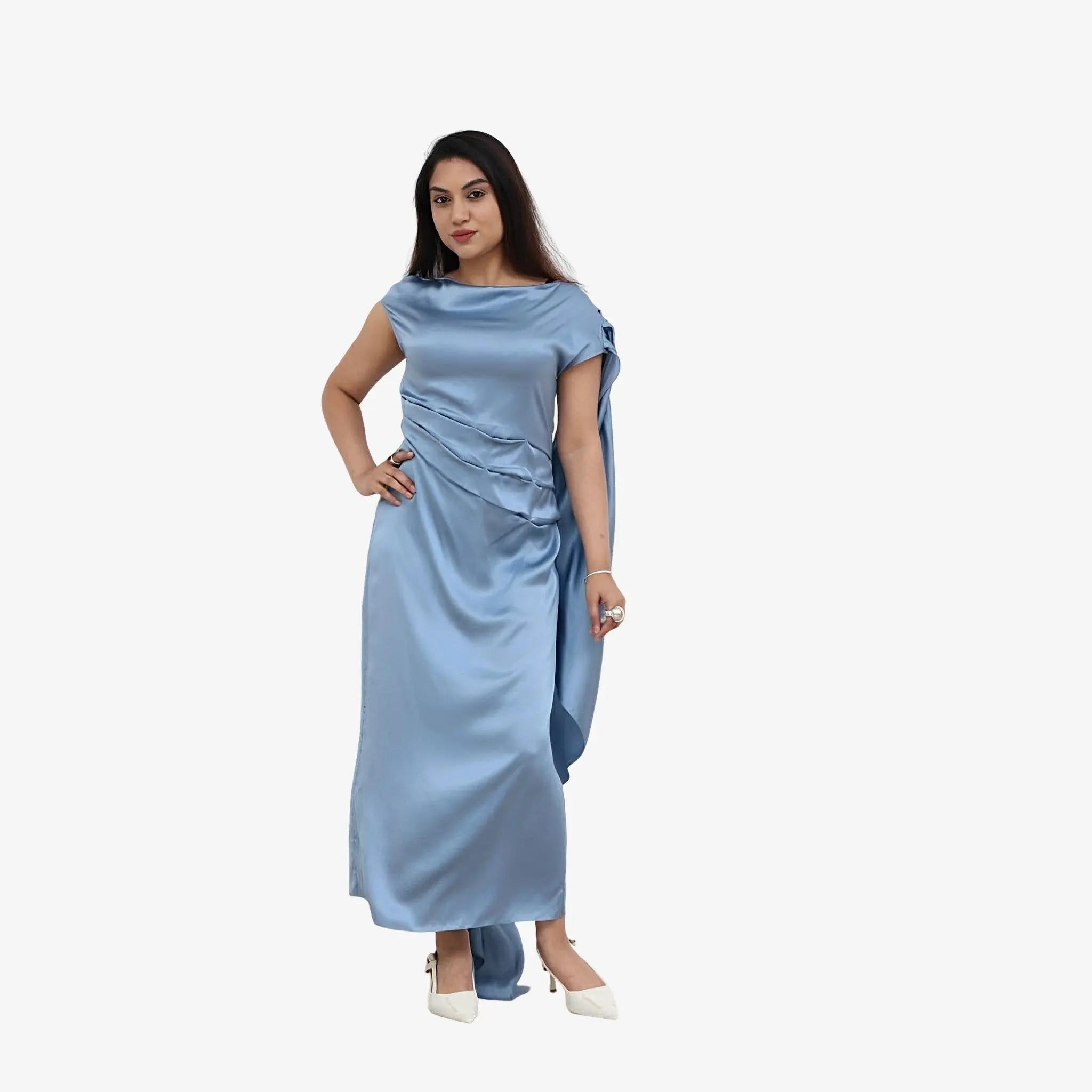 SATIN | Brazilian Luxury Fashion MISCI MISCI Popcorn Blue Silk Dress