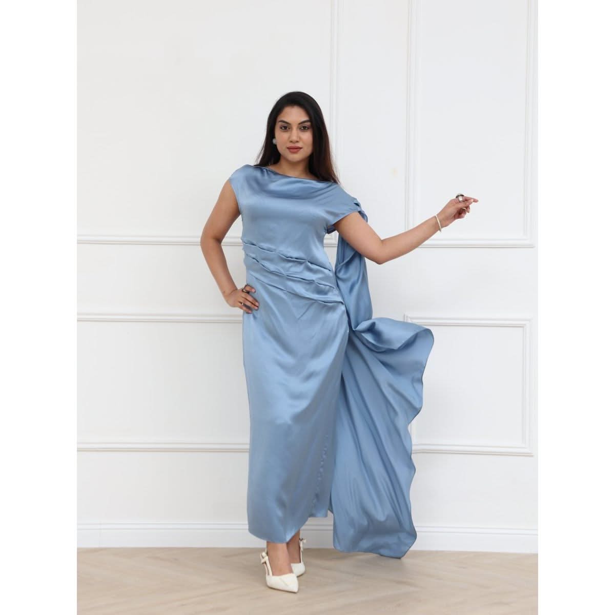 MISCI Popcorn Blue Silk Dress - SATIN | Brazilian Luxury Fashion