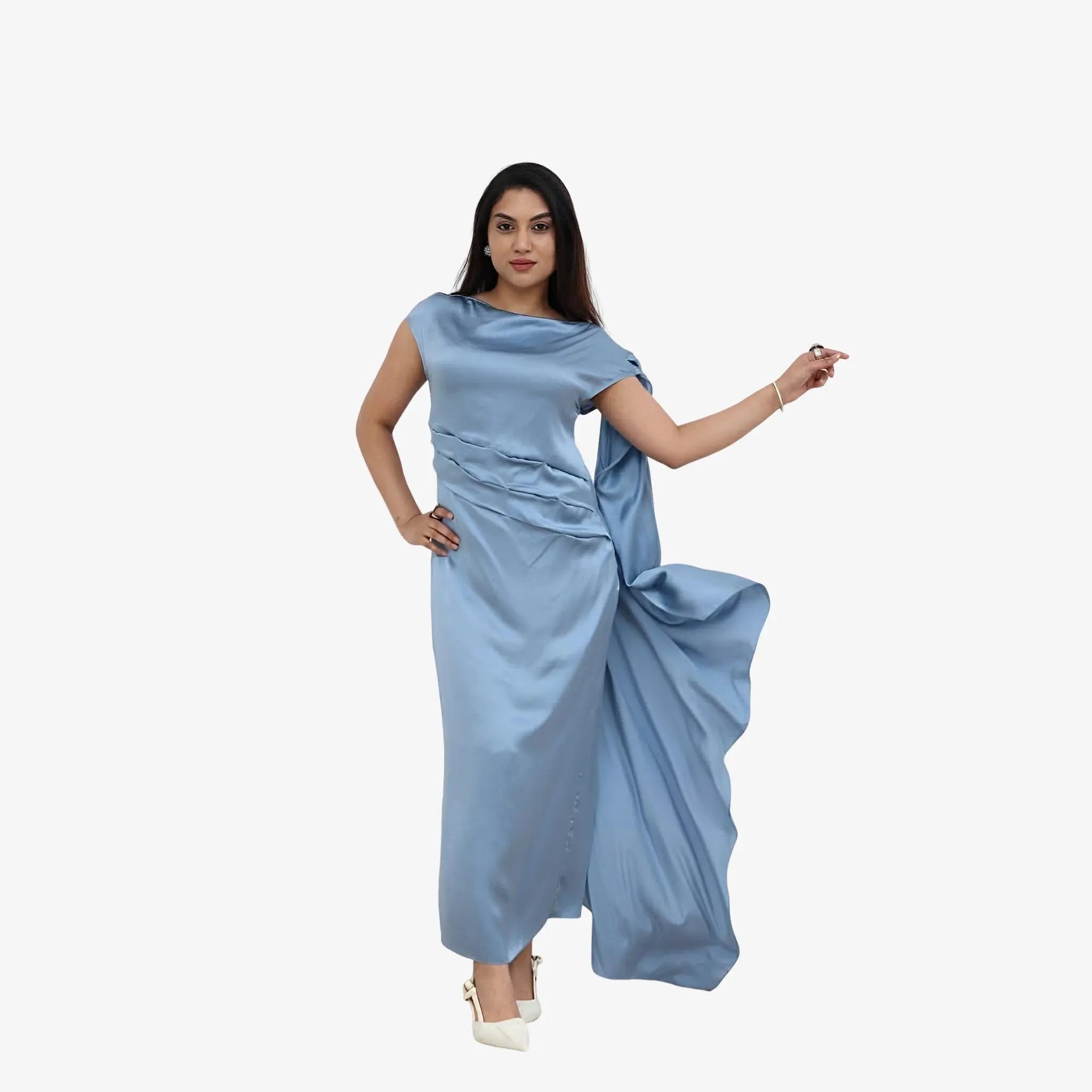 SATIN | Brazilian Luxury Fashion MISCI MISCI Popcorn Blue Silk Dress