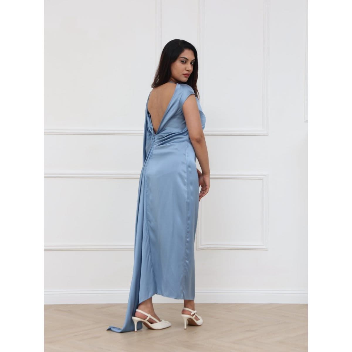 MISCI Popcorn Blue Silk Dress - SATIN | Brazilian Luxury Fashion