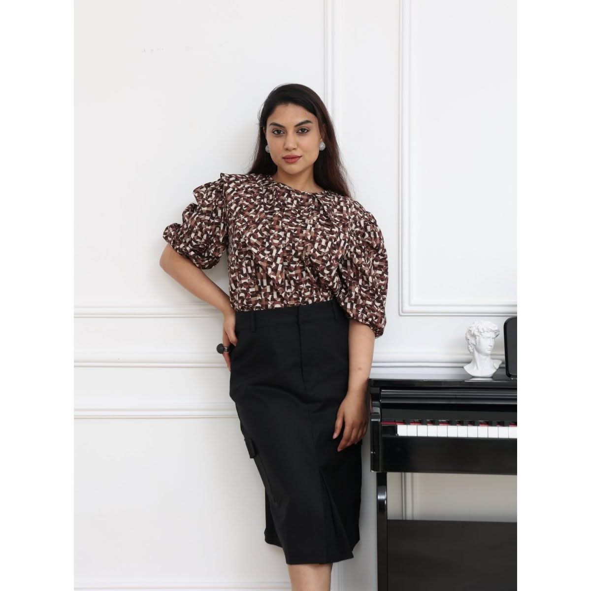 LILLY SARTI Cubism Tricoline Blouse Brown - SATIN | Brazilian Luxury Fashion
