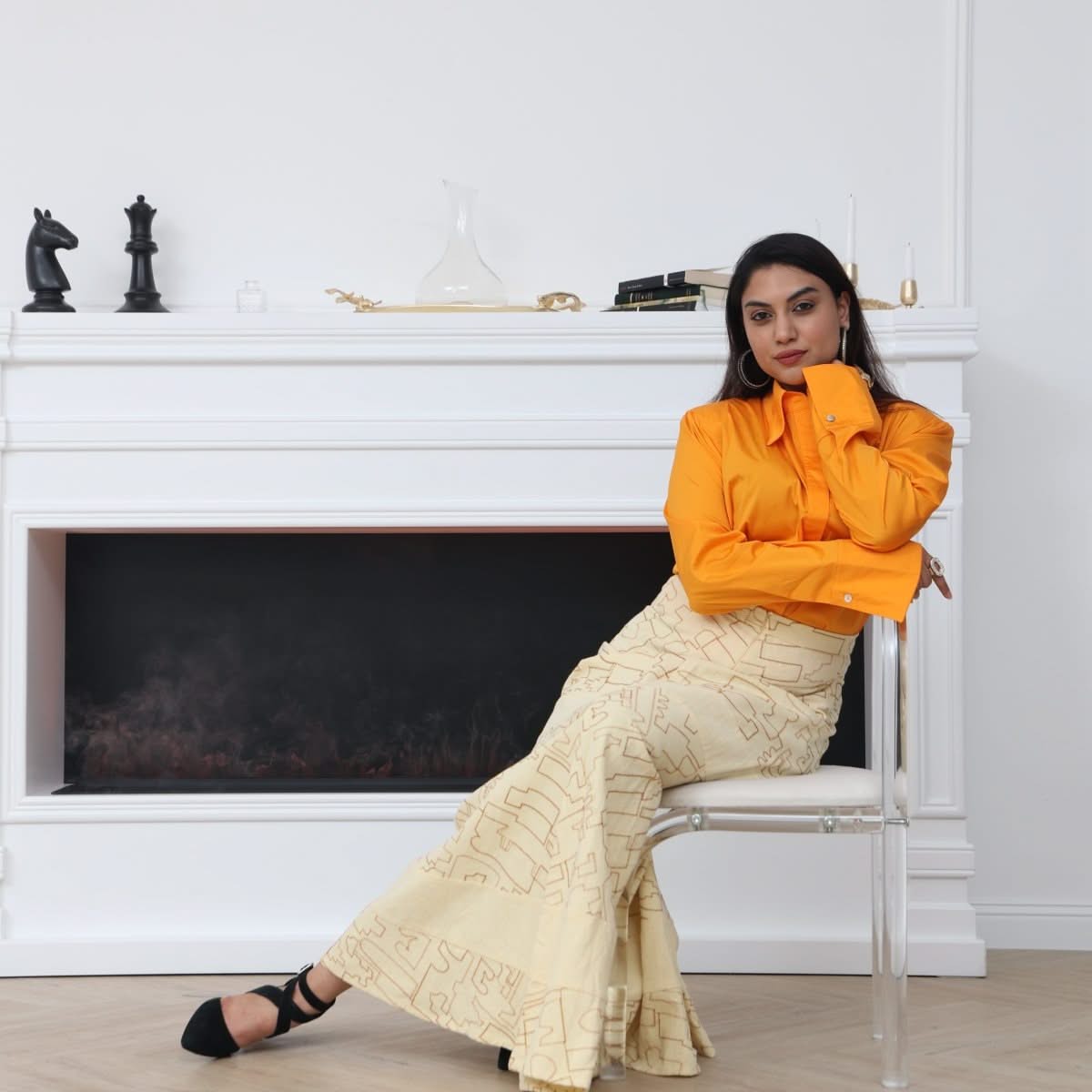 MIXED Clara Shirt In Mango Color - SATIN | Brazilian Luxury Fashion