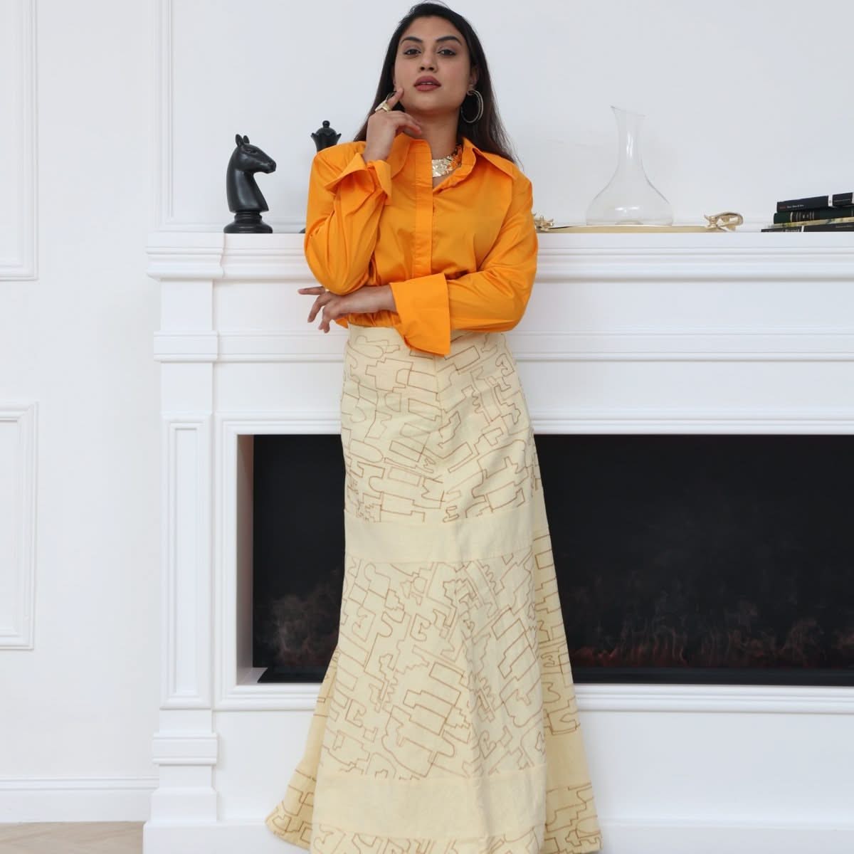 MIXED Clara Shirt In Mango Color - SATIN | Brazilian Luxury Fashion