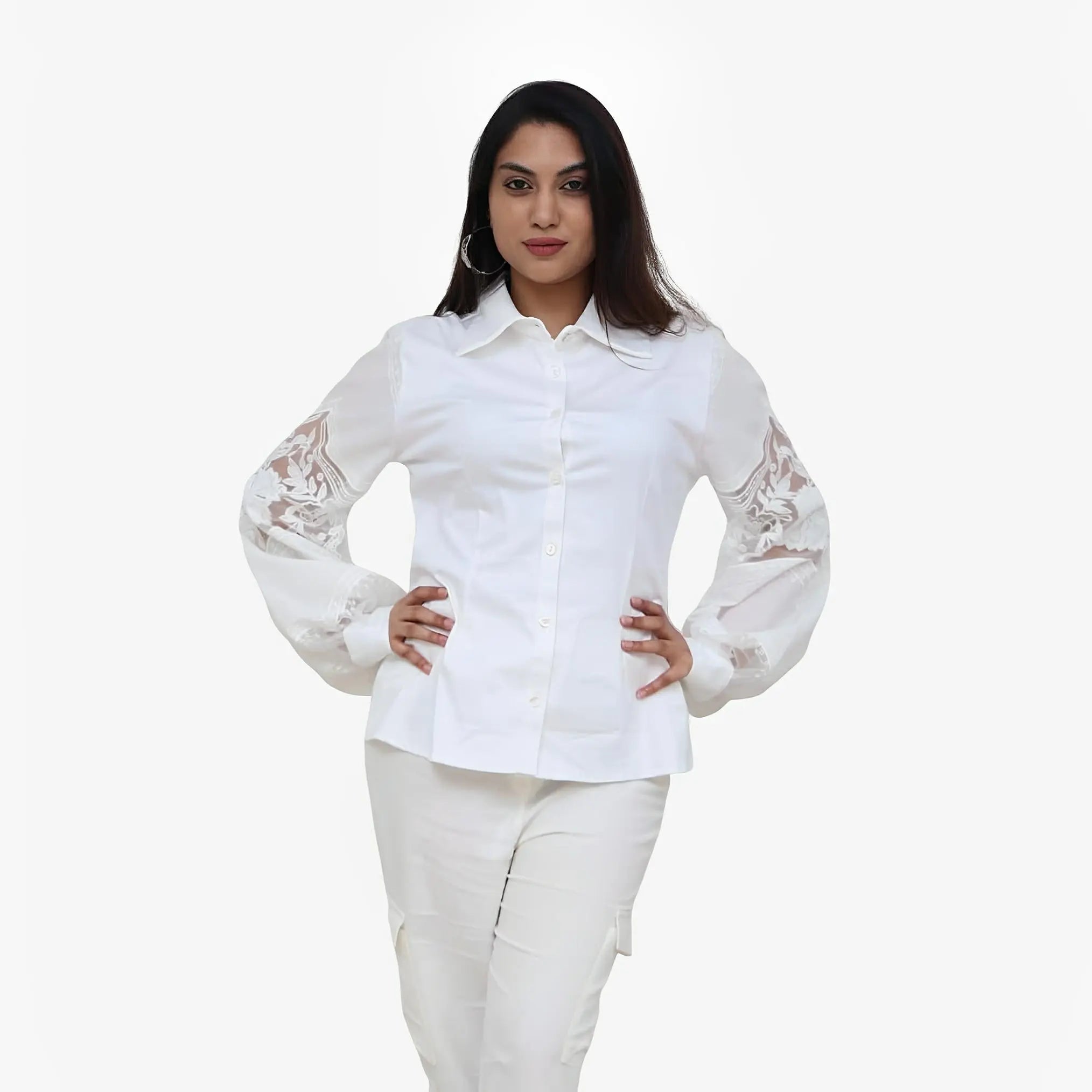 SATIN | Brazilian Luxury Fashion TON AGE TONAGE White Shirt with Embroidered Sleeves White