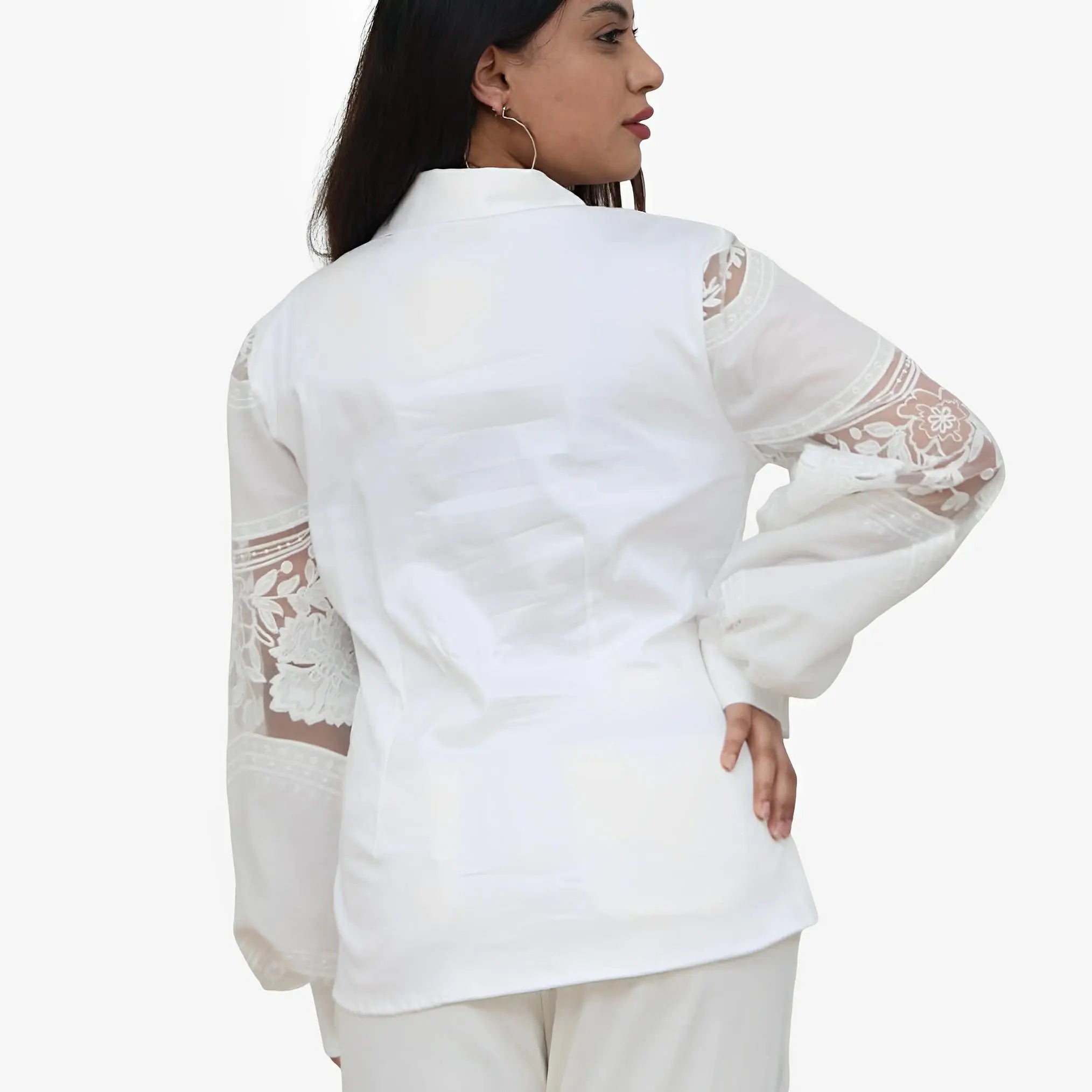 SATIN | Brazilian Luxury Fashion TON AGE TONAGE White Shirt with Embroidered Sleeves White