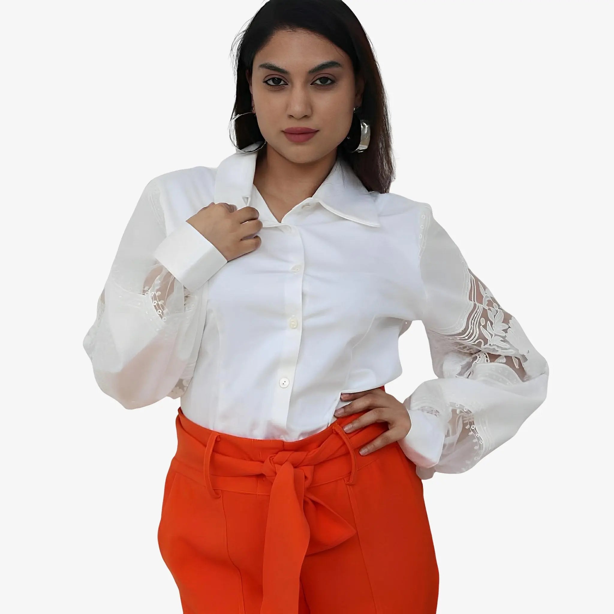SATIN | Brazilian Luxury Fashion TON AGE TONAGE White Shirt with Embroidered Sleeves White