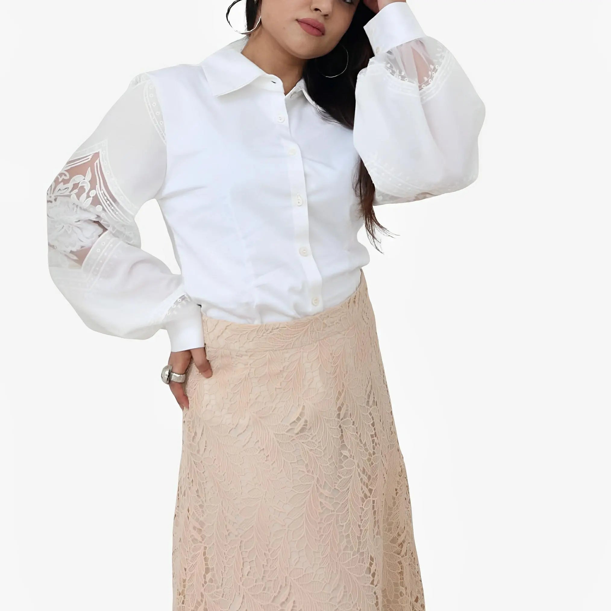 SATIN | Brazilian Luxury Fashion TON AGE TONAGE White Shirt with Embroidered Sleeves White