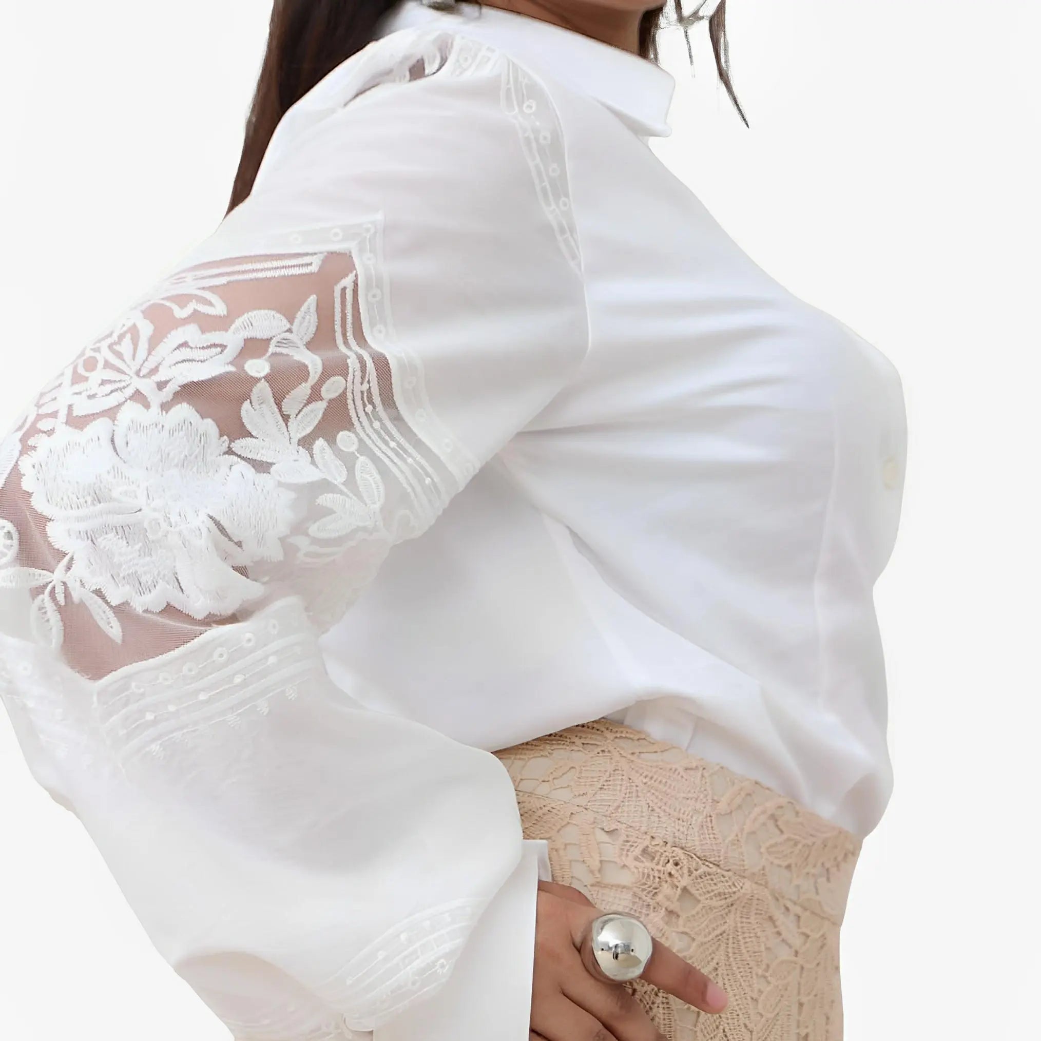 SATIN | Brazilian Luxury Fashion TON AGE TONAGE White Shirt with Embroidered Sleeves White