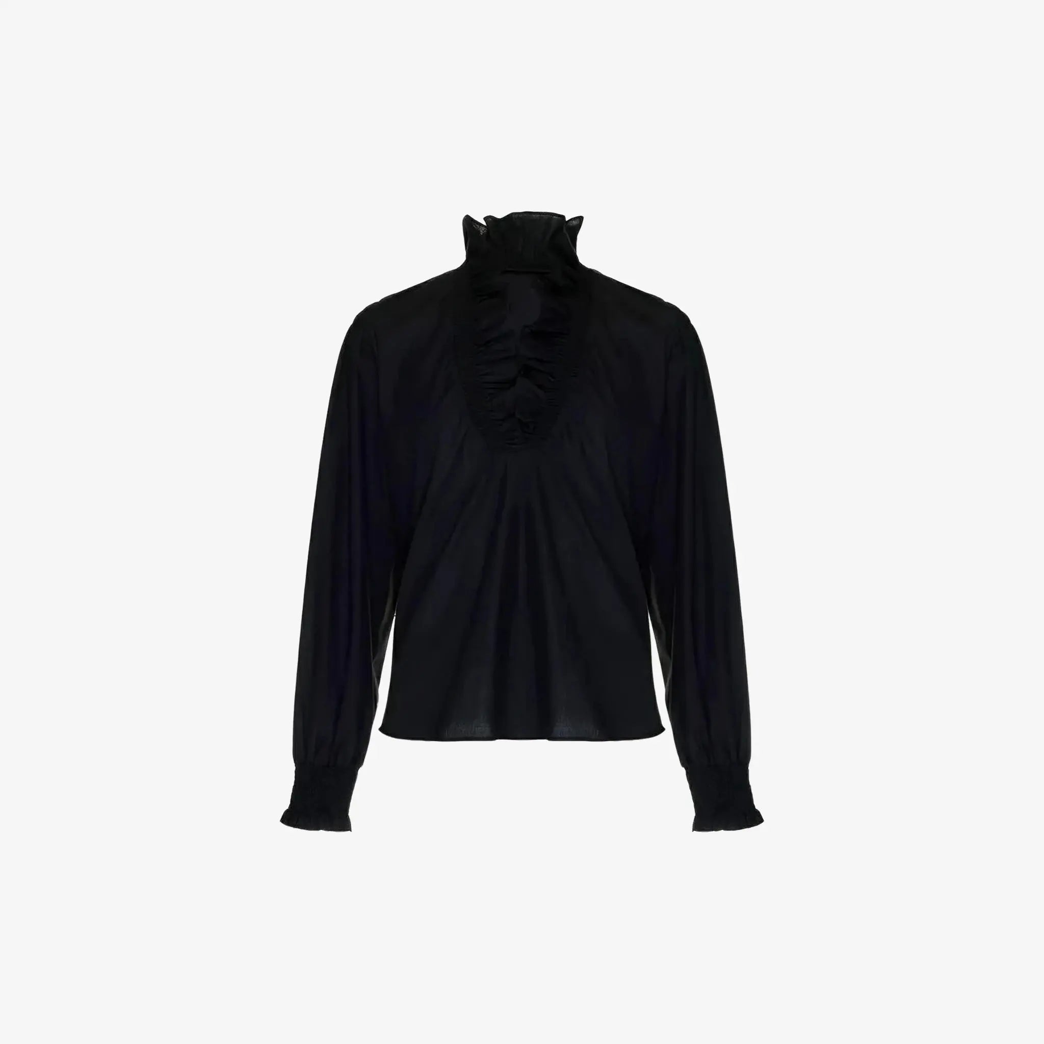 SATIN | Brazilian Luxury Fashion LETHICIA BRONSTEIN LETHICIA BRONSTEIN Azad Ruffled Shirt in Black Tricoline