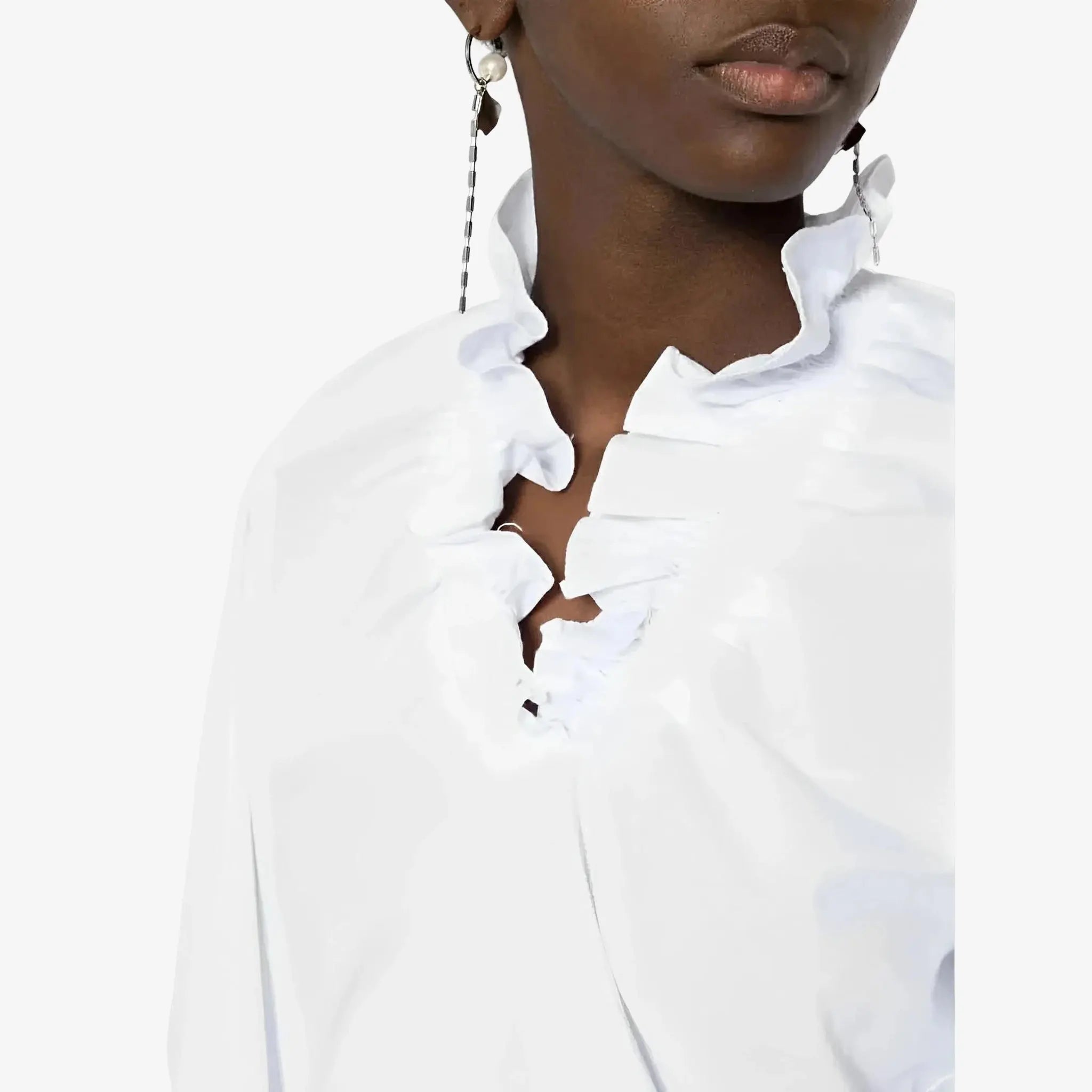 SATIN | Brazilian Luxury Fashion LETHICIA BRONSTEIN LETHICIA BRONSTEIN   Azad  White  blouse with Ruffled neckine