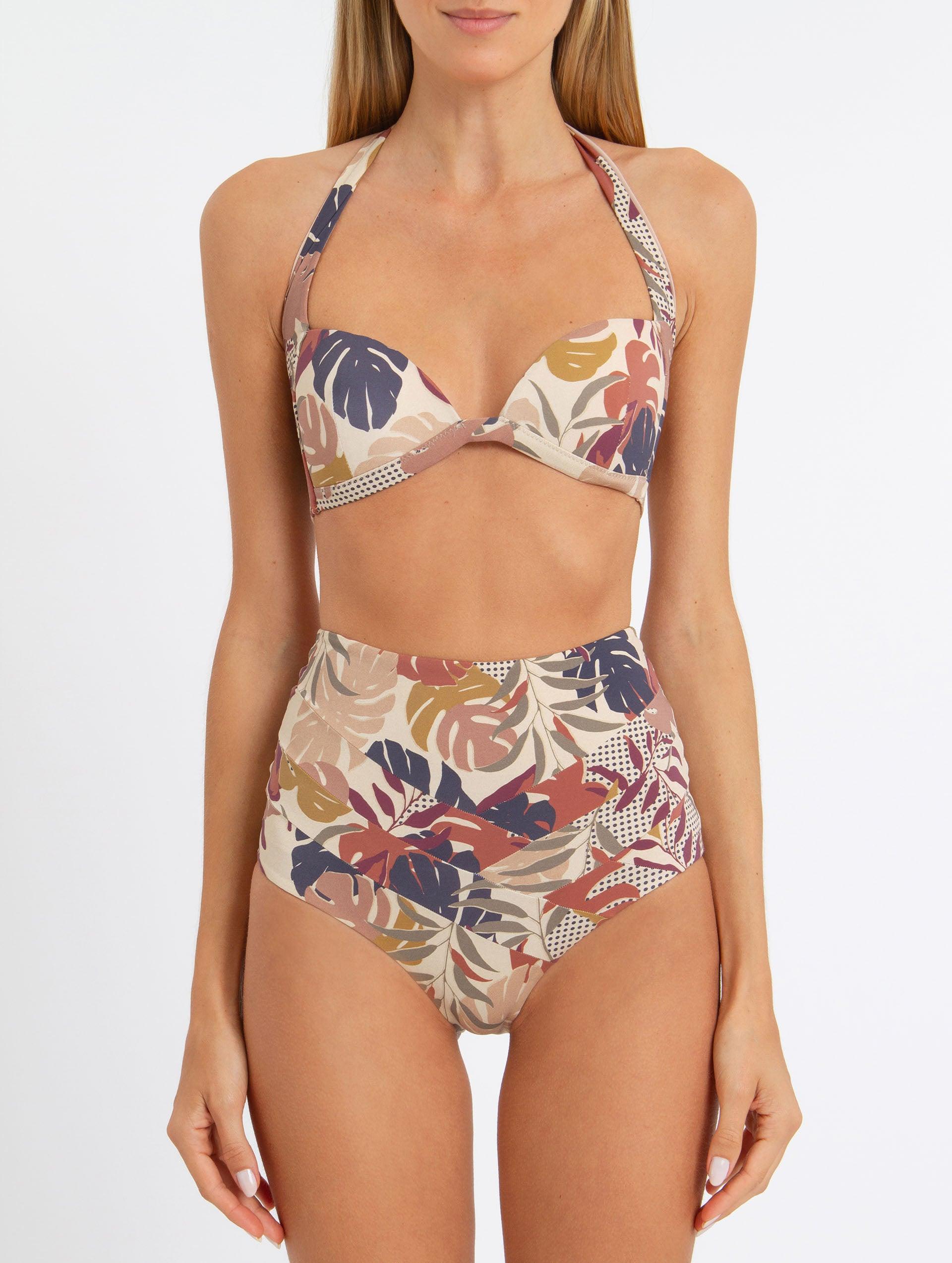 AMIR SLAMA Padded Bikini Top With Leaf Print - SATIN | Brazilian Luxury Fashion