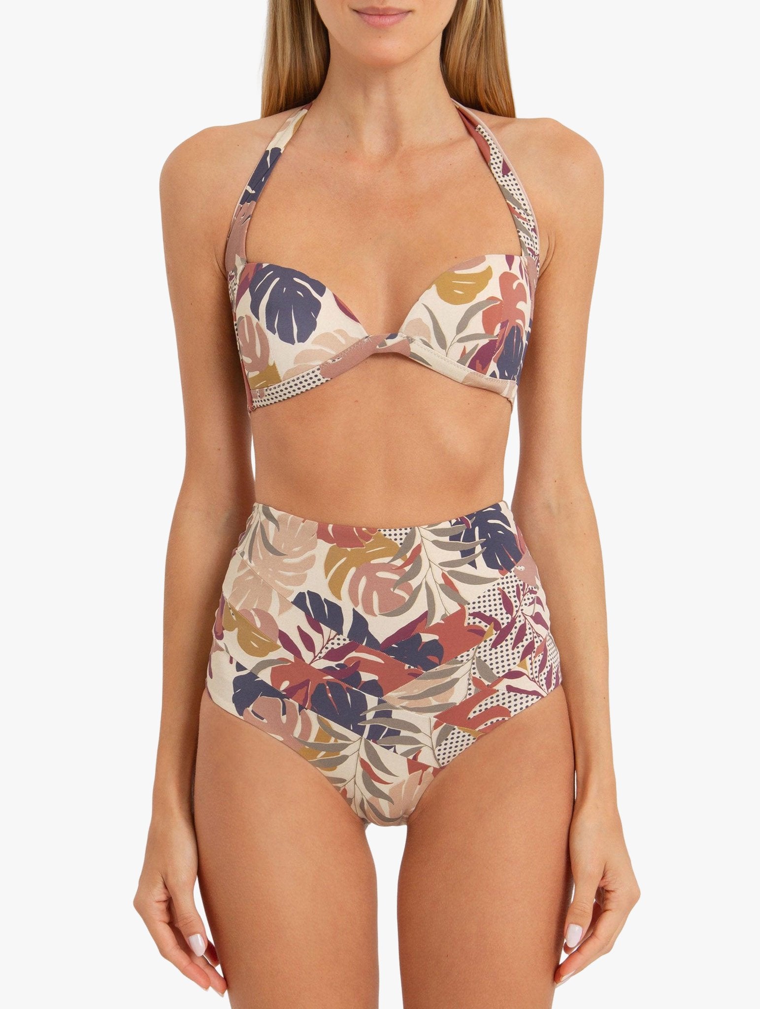SATIN | Brazilian Luxury Fashion AMIR SLAMA AMIR SLAMA Padded Bikini Top With Leaf Print