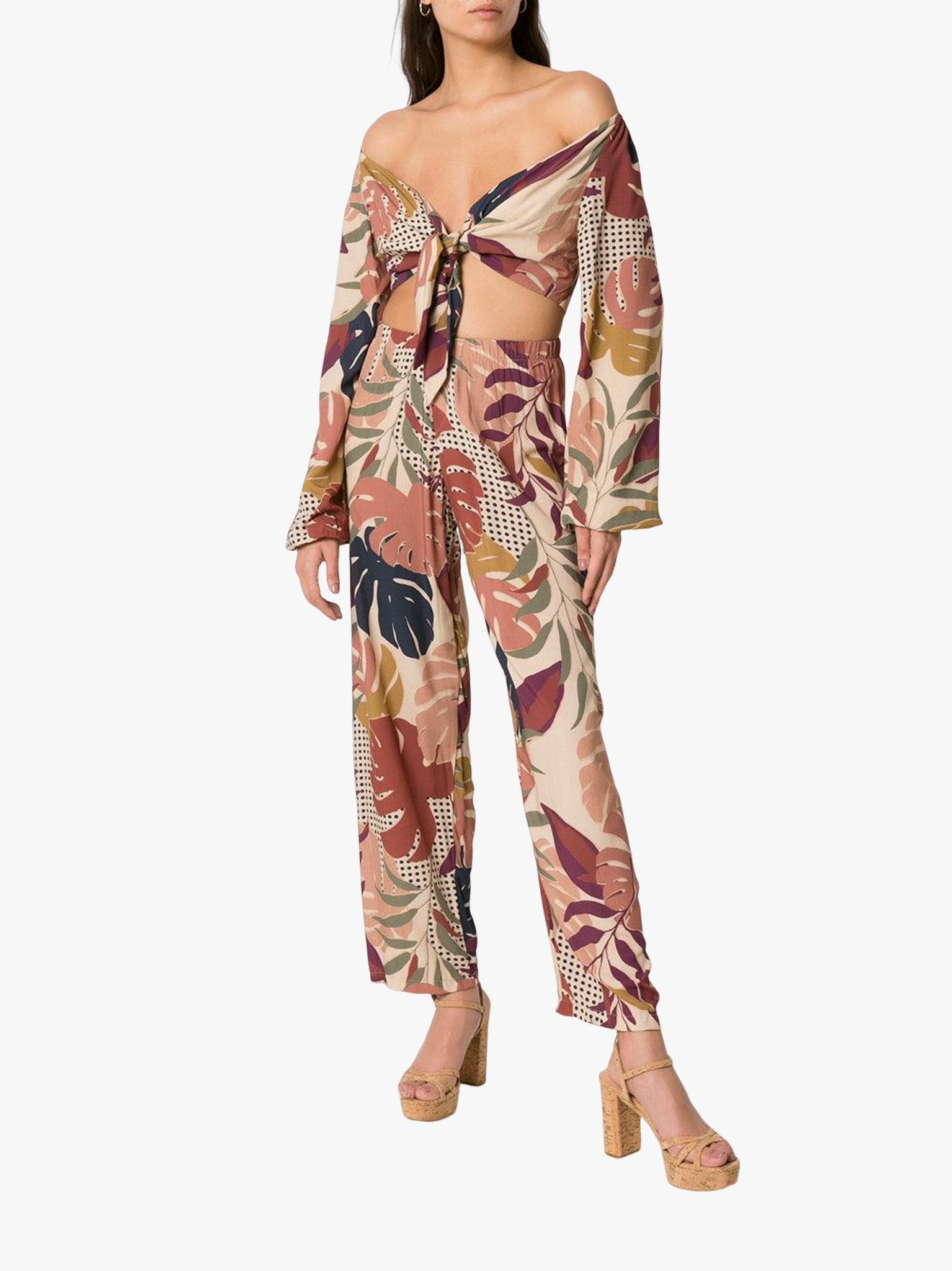 SATIN | Brazilian Luxury Fashion AMIR SLAMA AMIR SLAMA Long Sleeve Cropped Top With Leaf Print