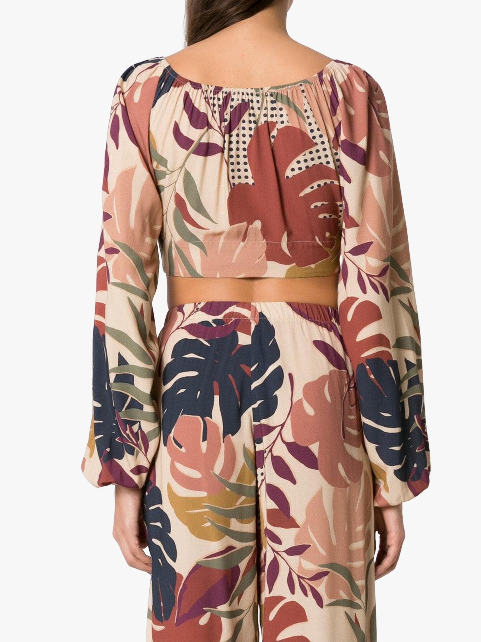 SATIN | Brazilian Luxury Fashion AMIR SLAMA AMIR SLAMA Long Sleeve Cropped Top With Leaf Print