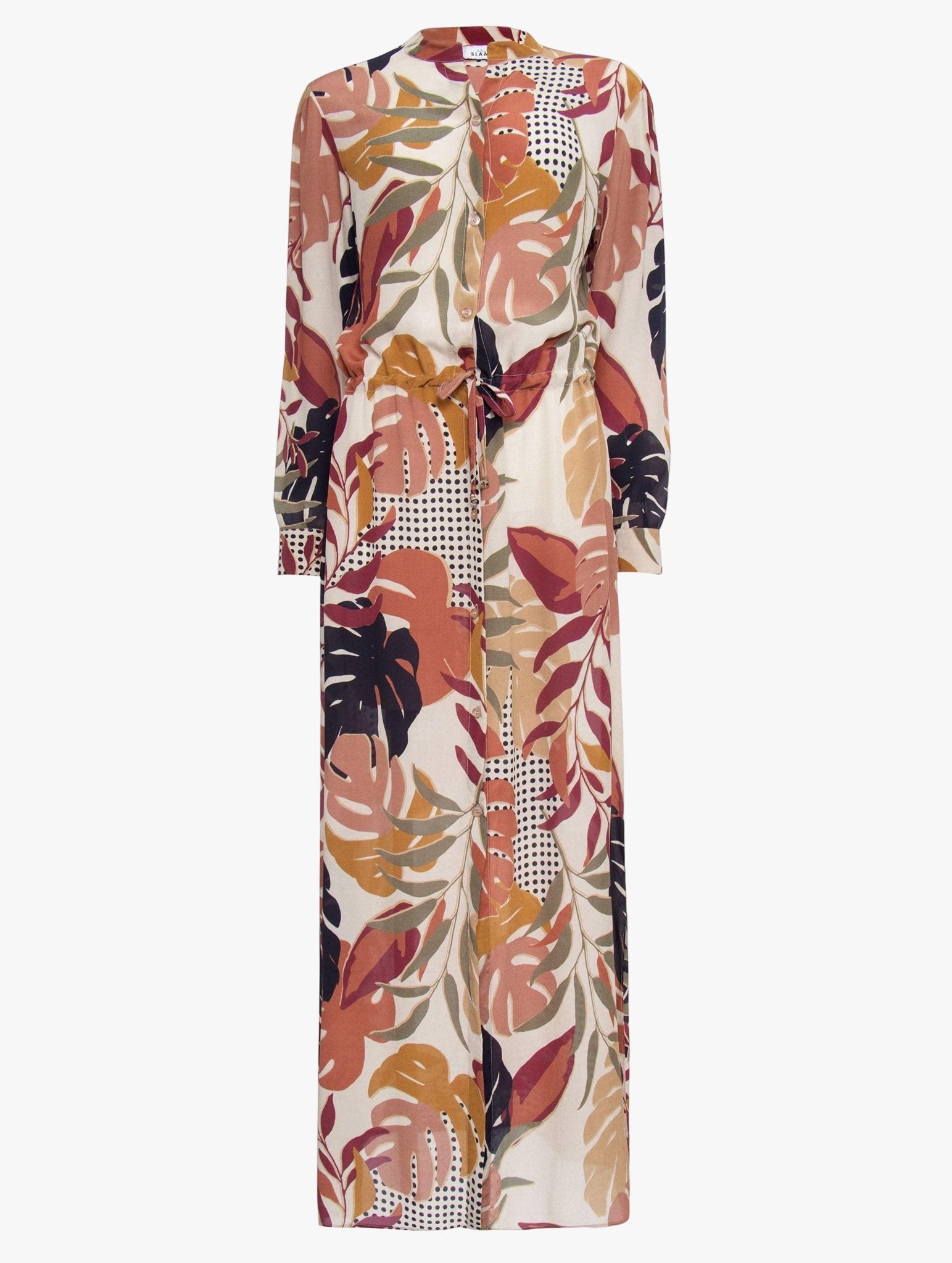 SATIN | Brazilian Luxury Fashion AMIR SLAMA AMIR SLAMA Long Sleeve Silk Dress With Leaf Print
