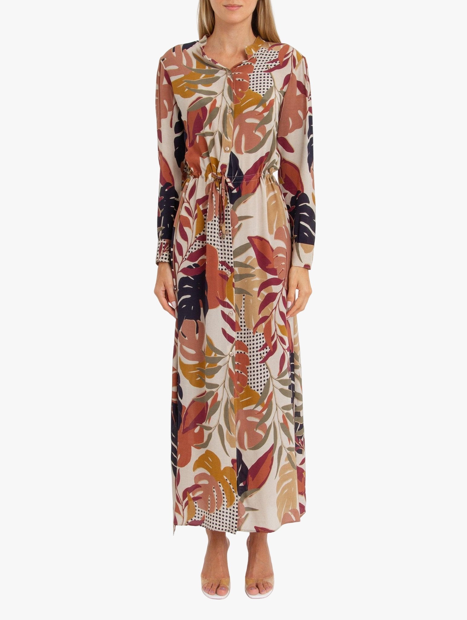 SATIN | Brazilian Luxury Fashion AMIR SLAMA AMIR SLAMA Long Sleeve Silk Dress With Leaf Print
