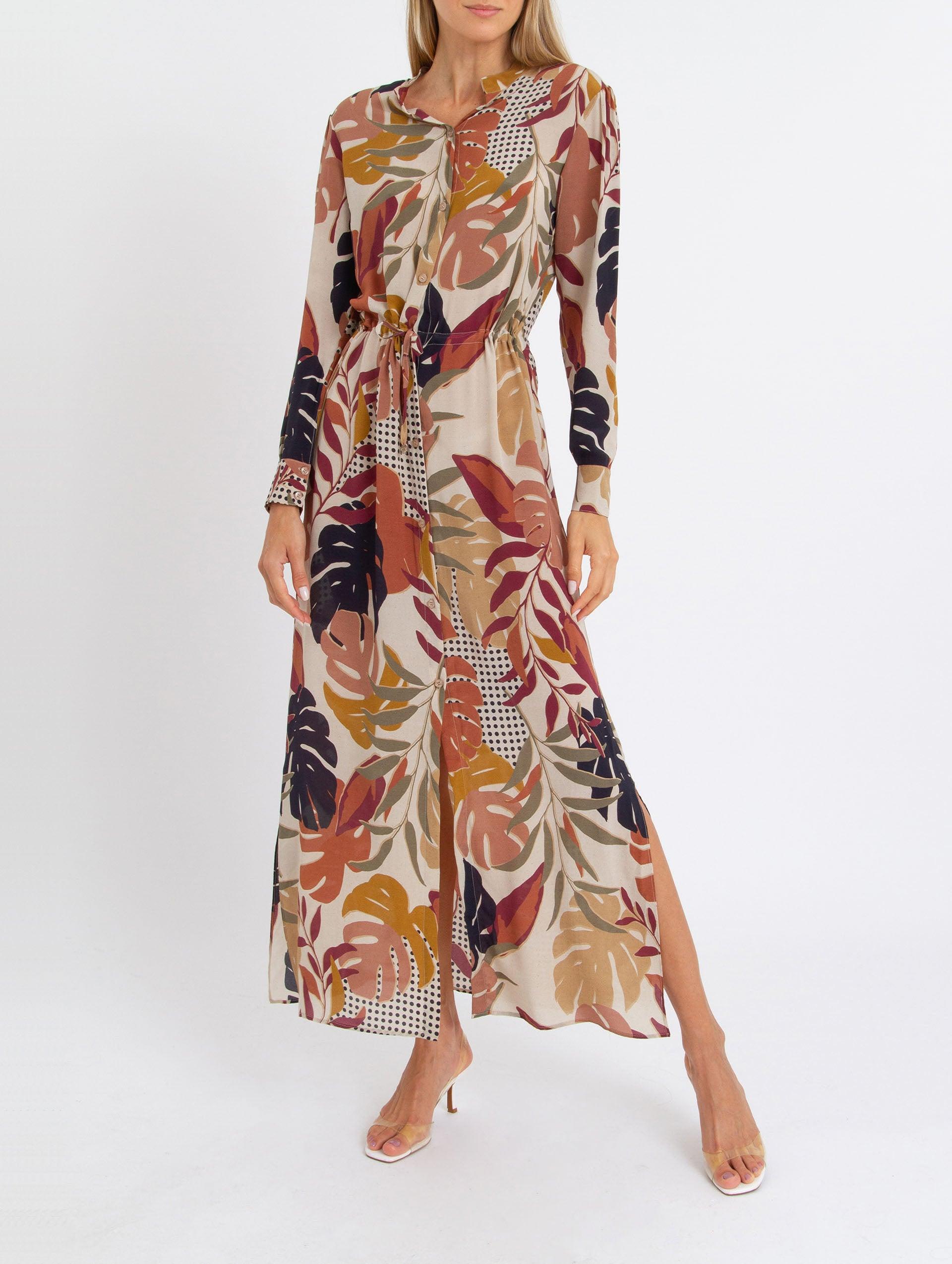 AMIR SLAMA Long Sleeve Silk Dress With Leaf Print - SATIN | Brazilian Luxury Fashion