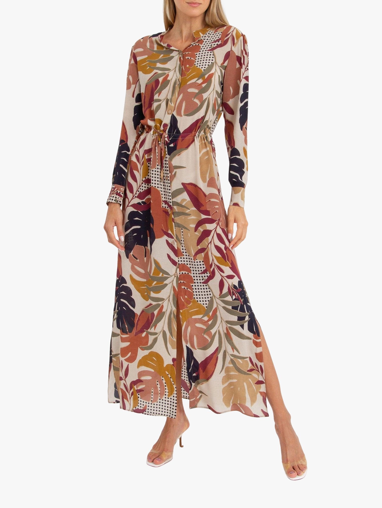SATIN | Brazilian Luxury Fashion AMIR SLAMA AMIR SLAMA Long Sleeve Silk Dress With Leaf Print