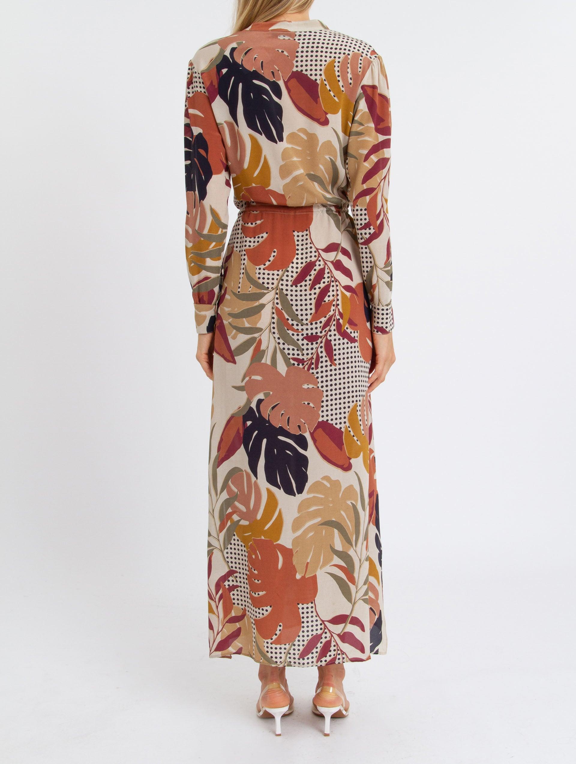 AMIR SLAMA Long Sleeve Silk Dress With Leaf Print - SATIN | Brazilian Luxury Fashion