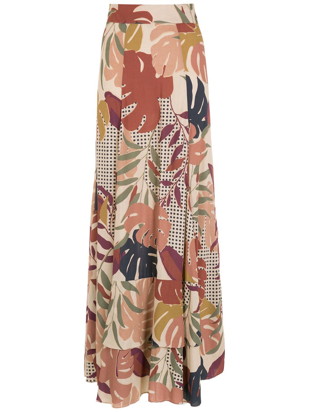 AMIR SLAMA Long Skirt With Leaf Print - SATIN | Brazilian Luxury Fashion