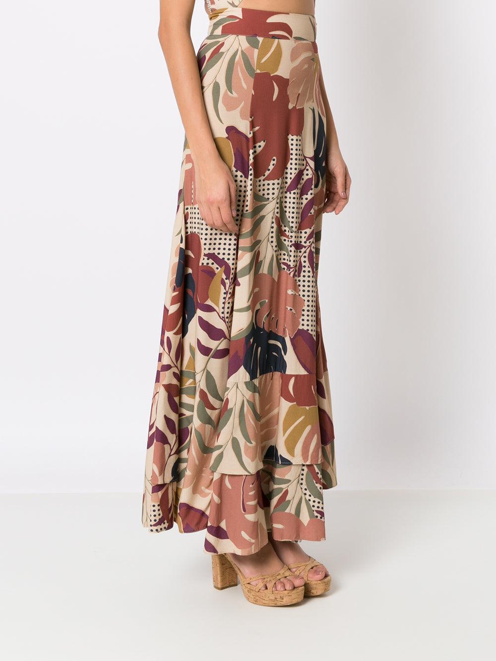 AMIR SLAMA Long Skirt With Leaf Print - SATIN | Brazilian Luxury Fashion