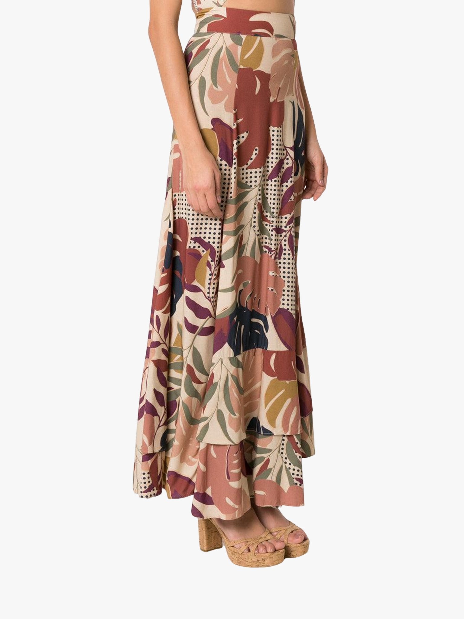 SATIN | Brazilian Luxury Fashion AMIR SLAMA AMIR SLAMA Long Skirt With Leaf Print