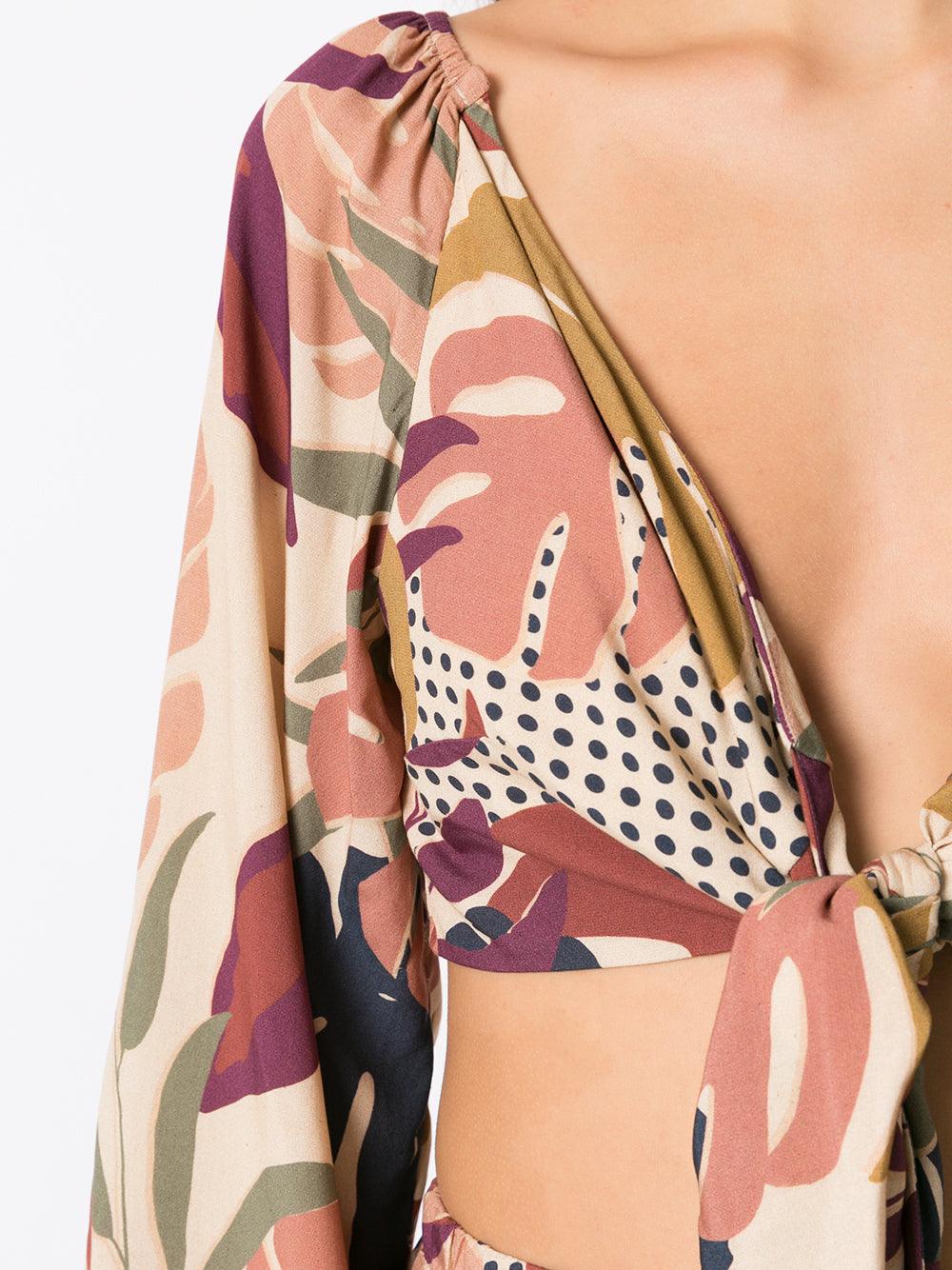 AMIR SLAMA Long Sleeve Cropped Top With Leaf Print - SATIN | Brazilian Luxury Fashion