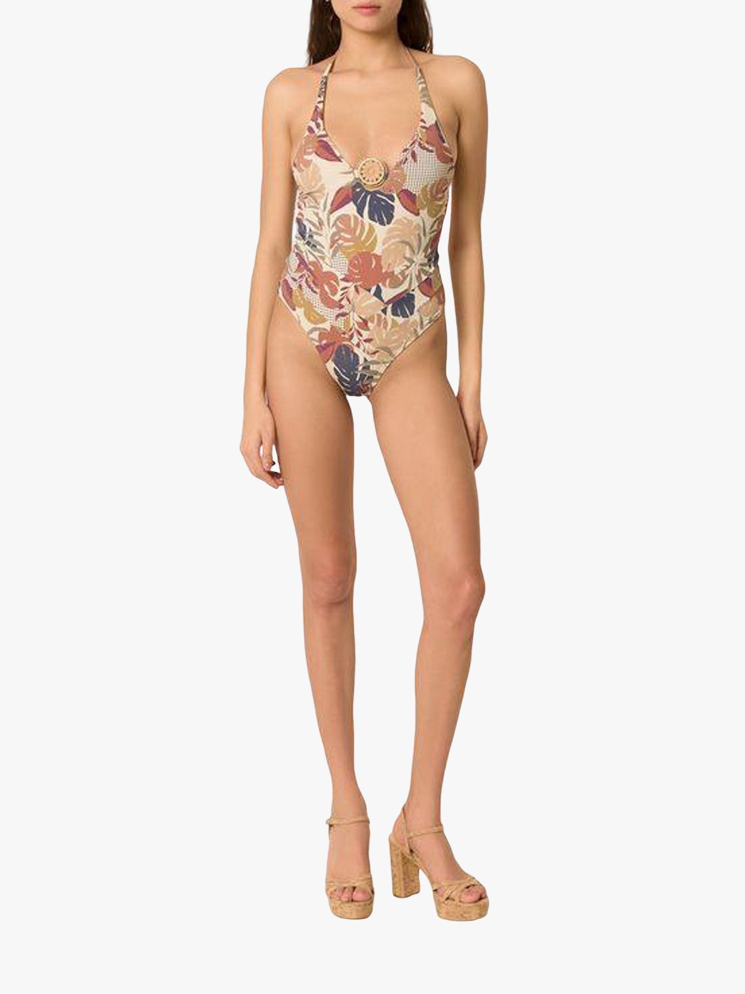 SATIN | Brazilian Luxury Fashion AMIR SLAMA AMIR SLAMA Swimsuit With Ring And Embroidered Leaf Design