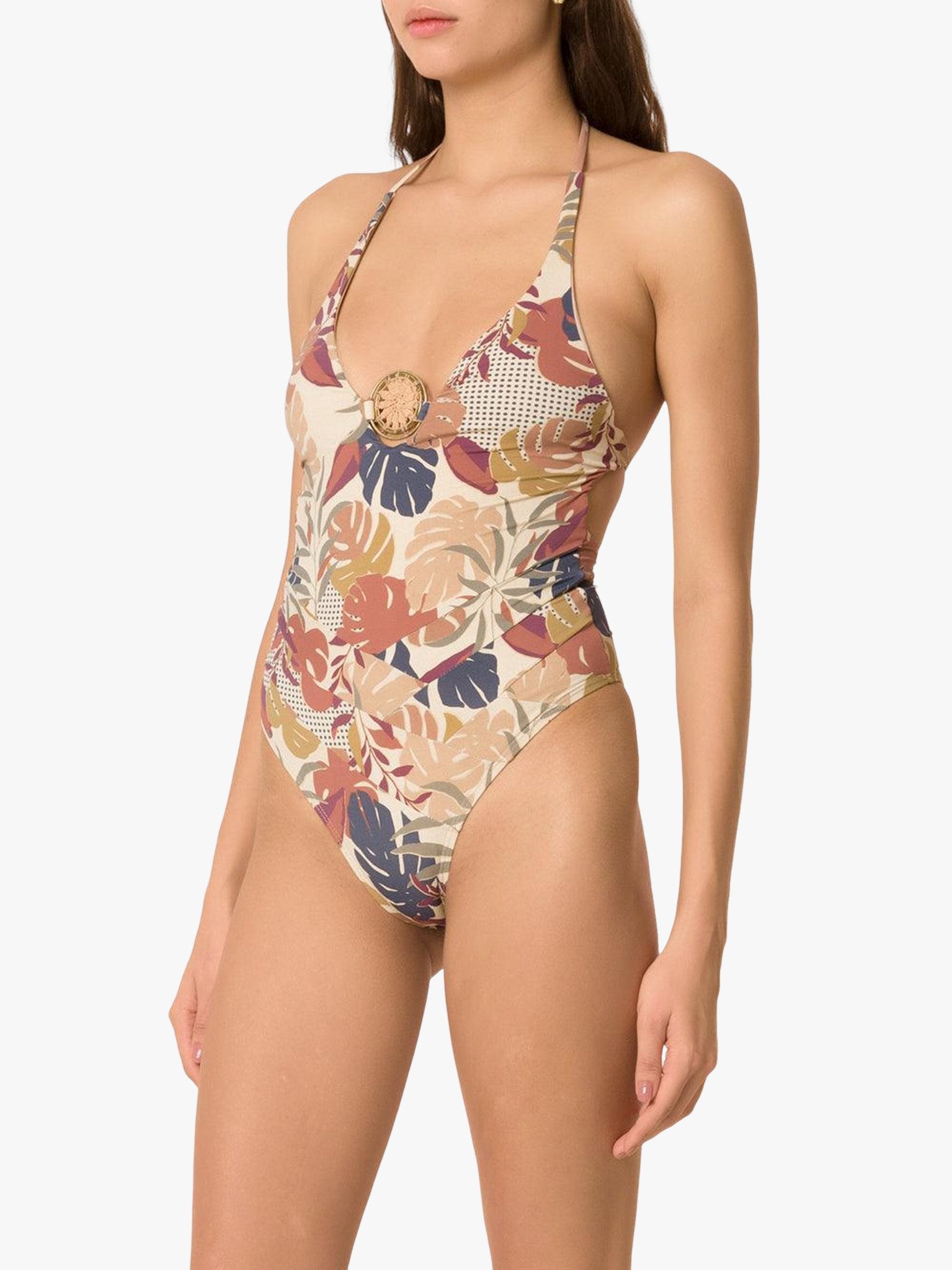 SATIN | Brazilian Luxury Fashion AMIR SLAMA AMIR SLAMA Swimsuit With Ring And Embroidered Leaf Design