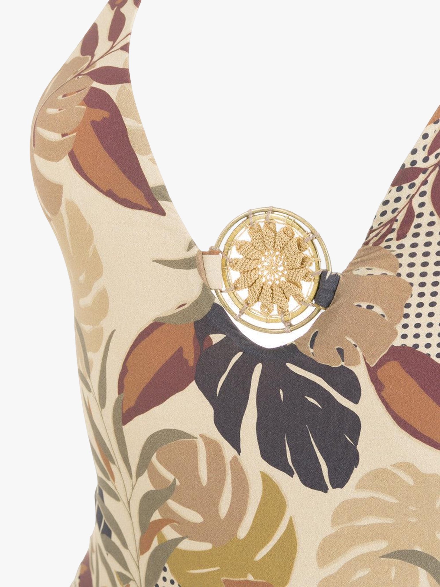 SATIN | Brazilian Luxury Fashion AMIR SLAMA AMIR SLAMA Swimsuit With Ring And Embroidered Leaf Design