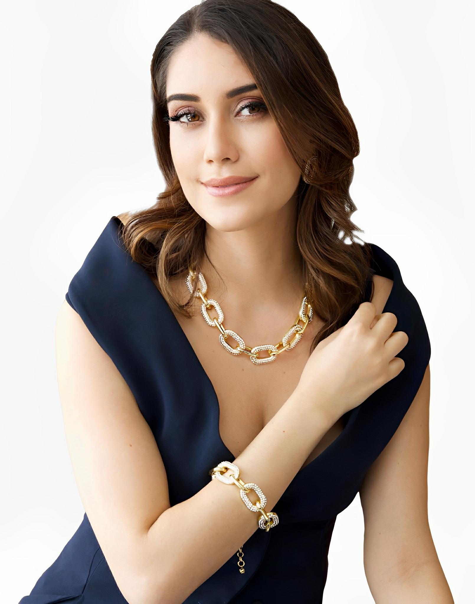 SATIN | Brazilian Luxury Fashion JULIANA MANZINI JULIANA MANZINI Fashion Jewelry - Vintage Gold Link Necklace With Rhinestones And Natural Crystal