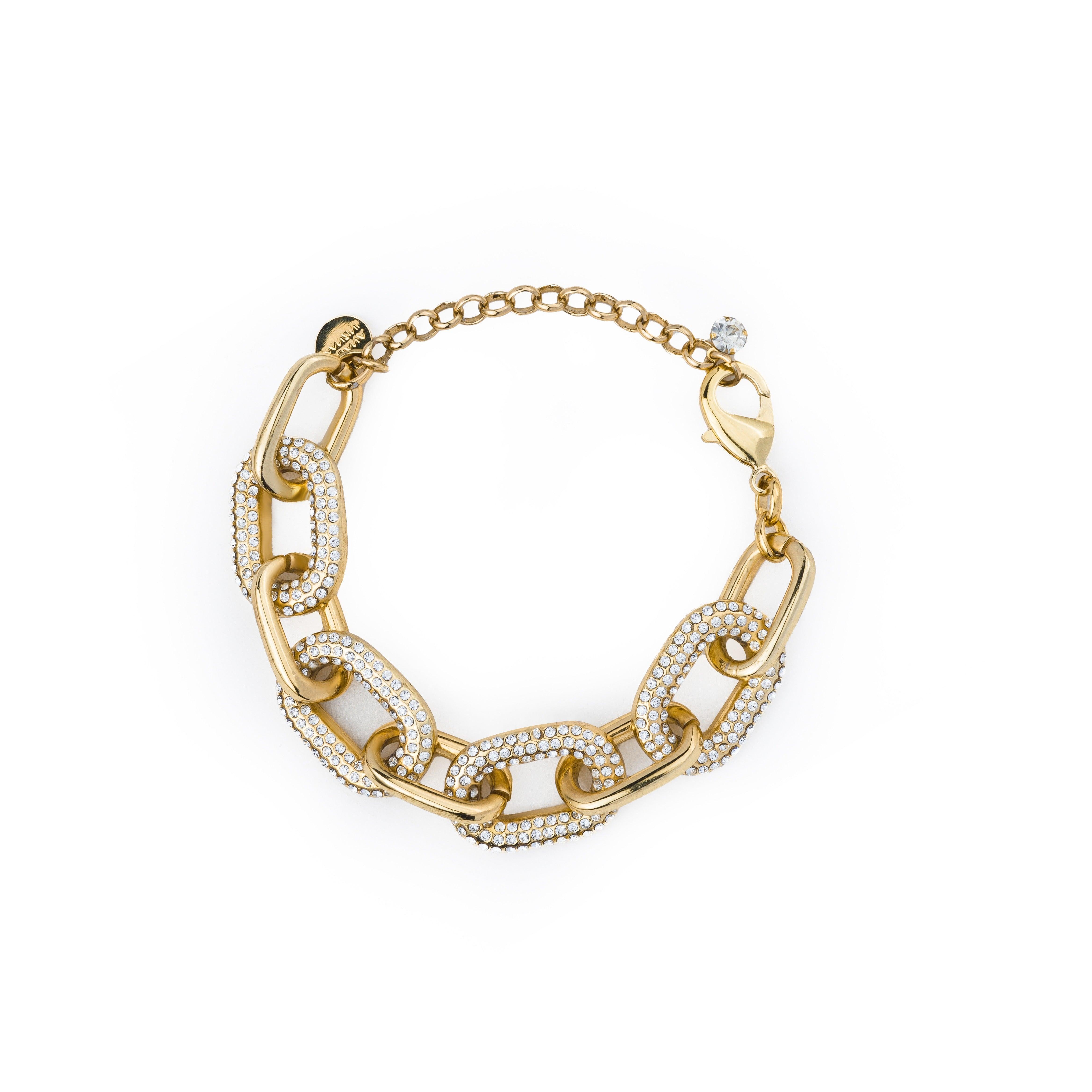 JULIANA MANZINI Fashion Jewelry - Vintage Gold Strass Link Bracelet With Natural Crystal - SATIN | Brazilian Luxury Fashion