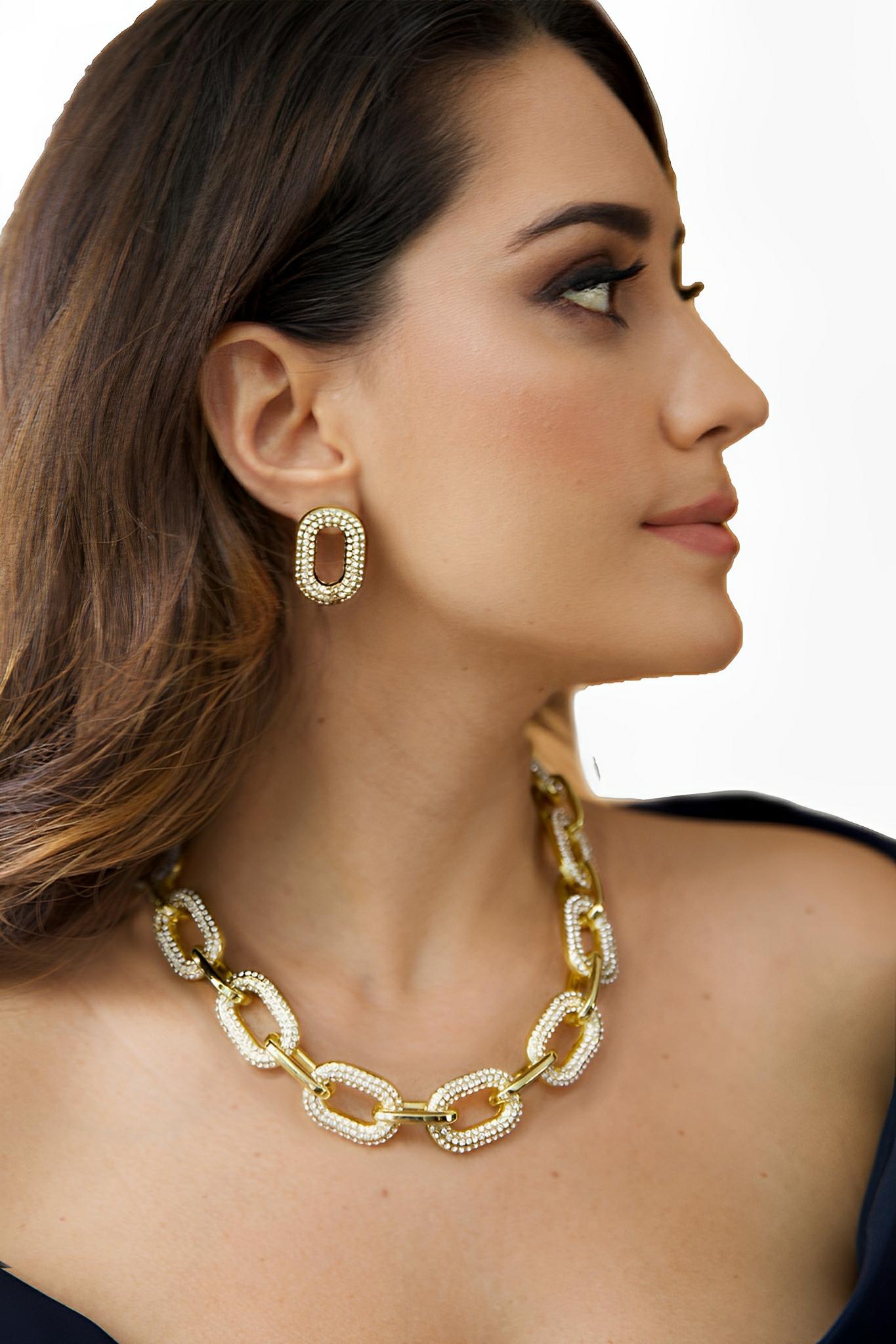 SATIN | Brazilian Luxury Fashion JULIANA MANZINI JULIANA MANZINI Fashion Jewelry - Vintage Gold Link Necklace With Rhinestones And Natural Crystal