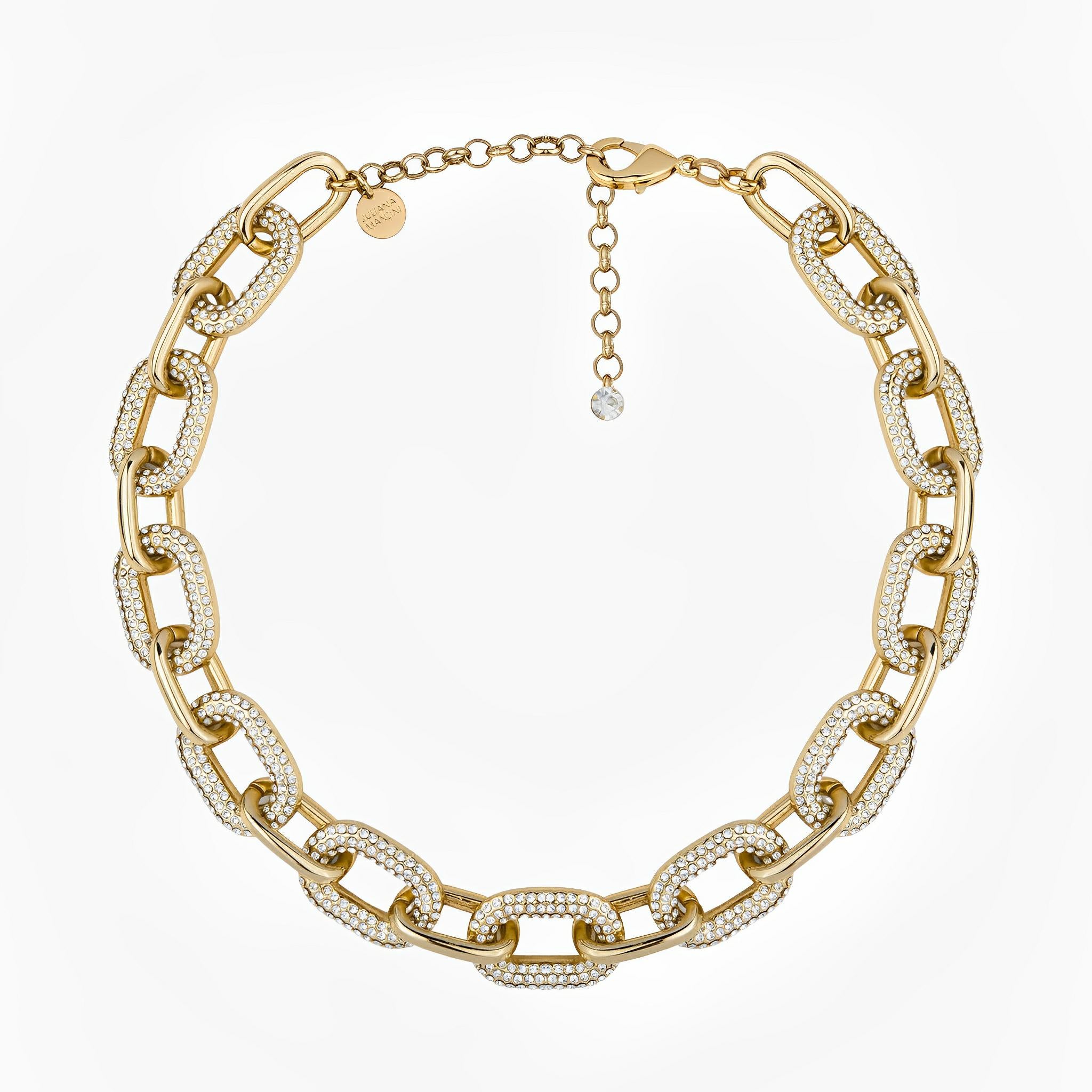 SATIN | Brazilian Luxury Fashion JULIANA MANZINI JULIANA MANZINI Fashion Jewelry - Vintage Gold Link Necklace With Rhinestones And Natural Crystal