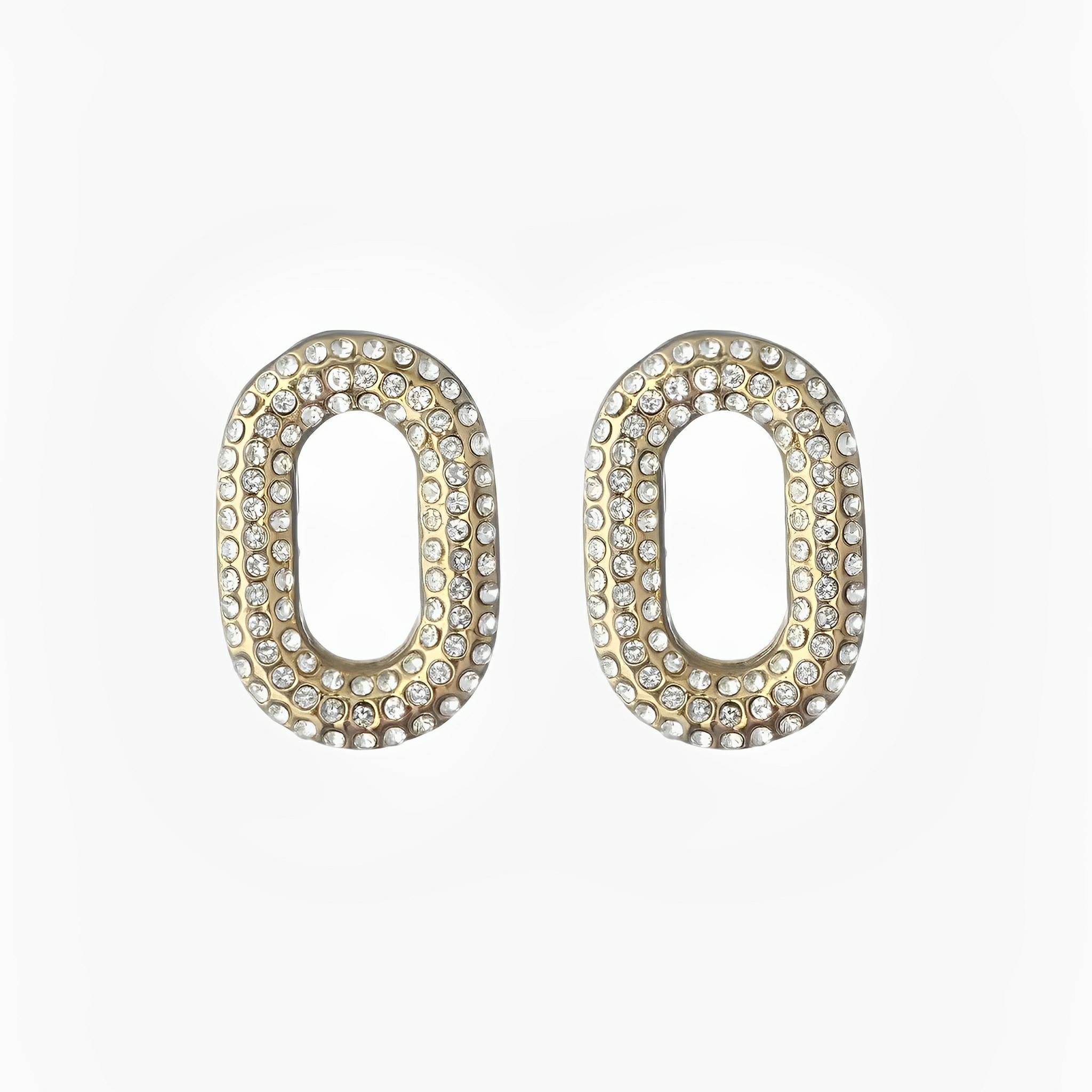 SATIN | Brazilian Luxury Fashion JULIANA MANZINI JULIANA MANZINI Fashion Jewelry - Rhinestone Link Earrings In Vintage Gold With Natural Crystals