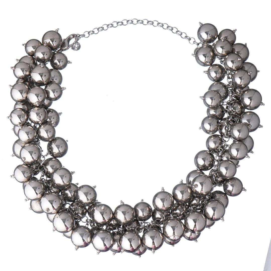 JULIANA MANZINI Fashion Jewelry - Maxi Ball Necklace In Silver - Bold Statement - SATIN | Brazilian Luxury Fashion