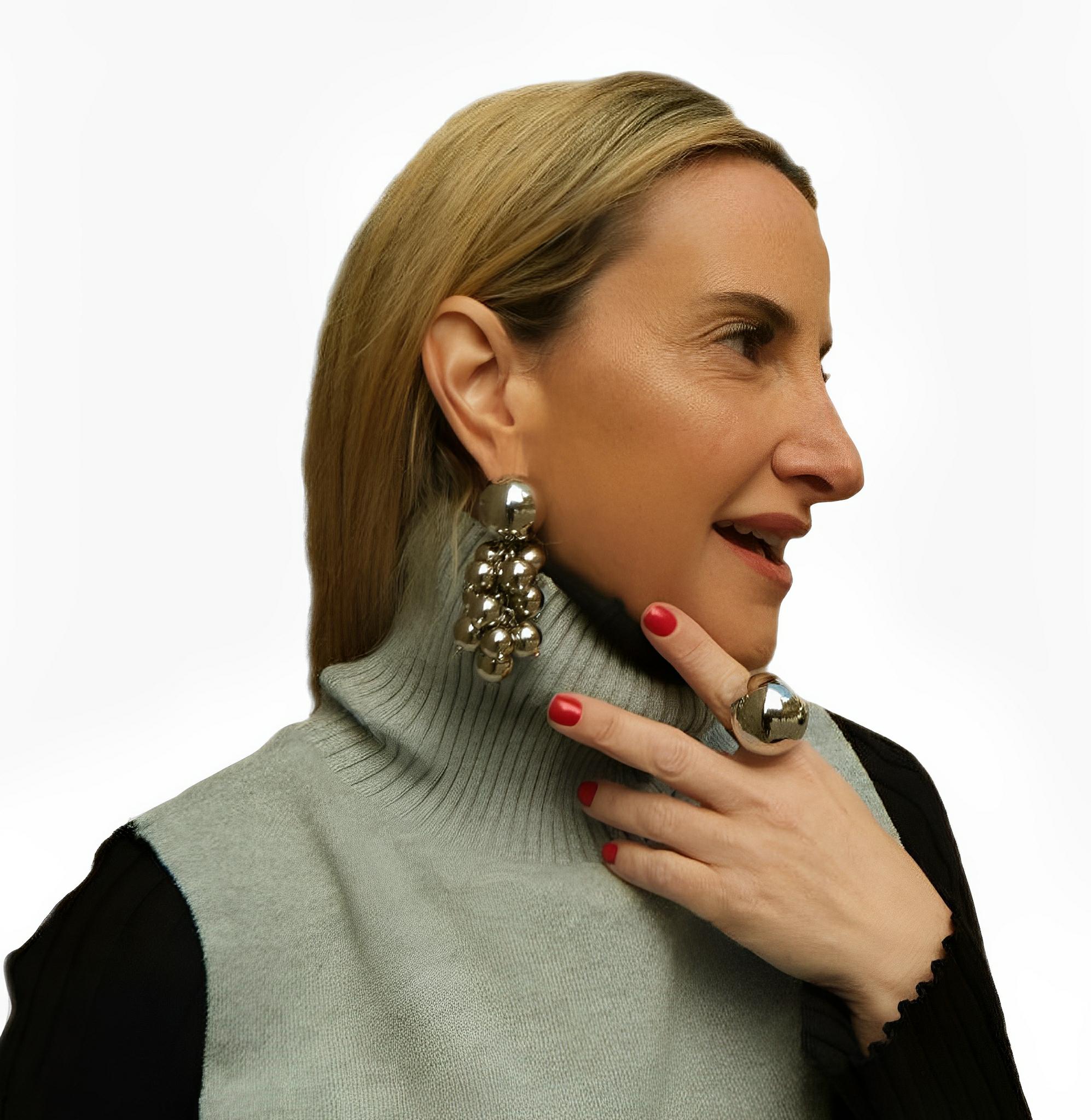 SATIN | Brazilian Luxury Fashion JULIANA MANZINI JULIANA MANZINI Fashion Jewelry - Maxi Silver Ball Earrings - Glamorous Accent