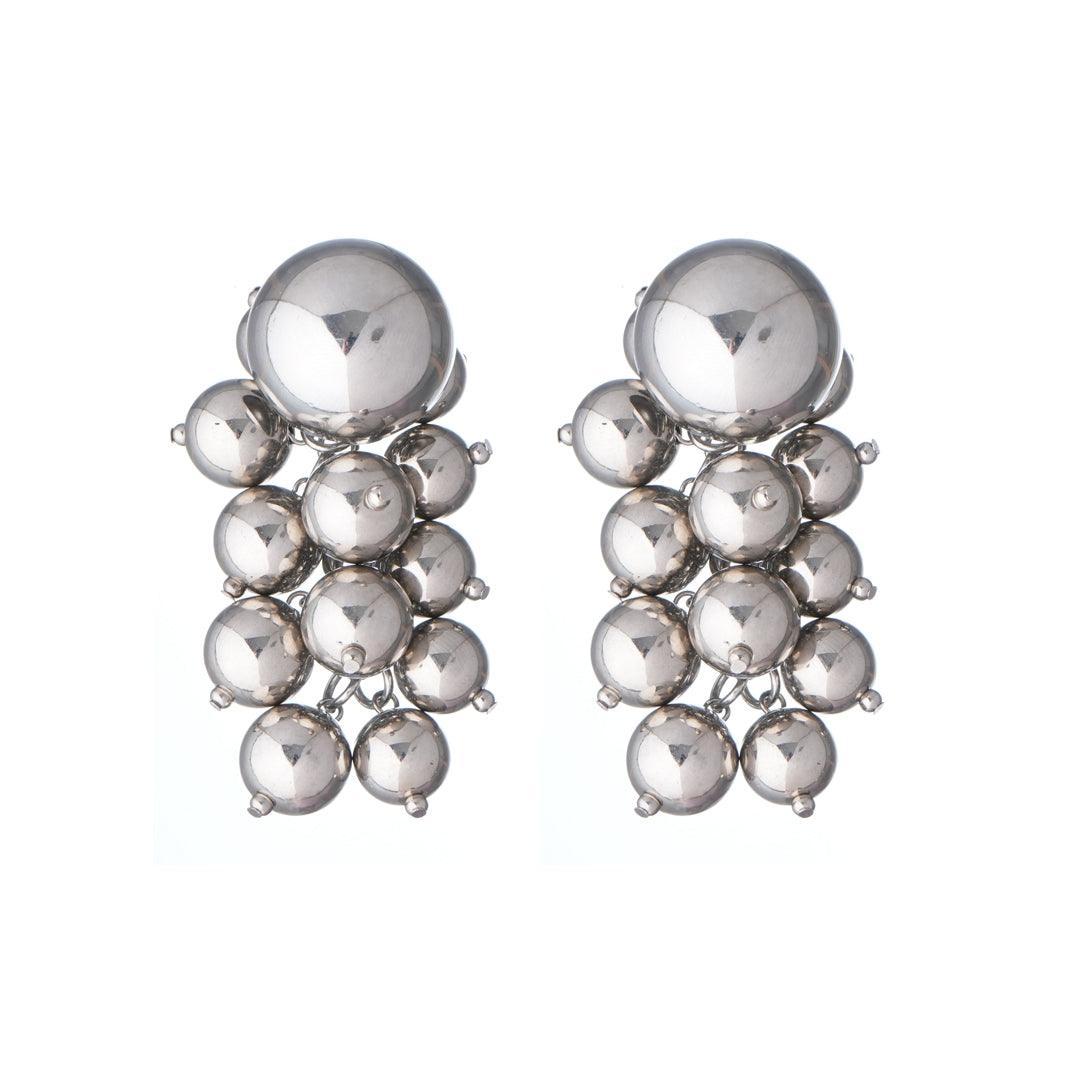 JULIANA MANZINI Fashion Jewelry - Maxi Silver Ball Earrings - Glamorous Accent - SATIN | Brazilian Luxury Fashion