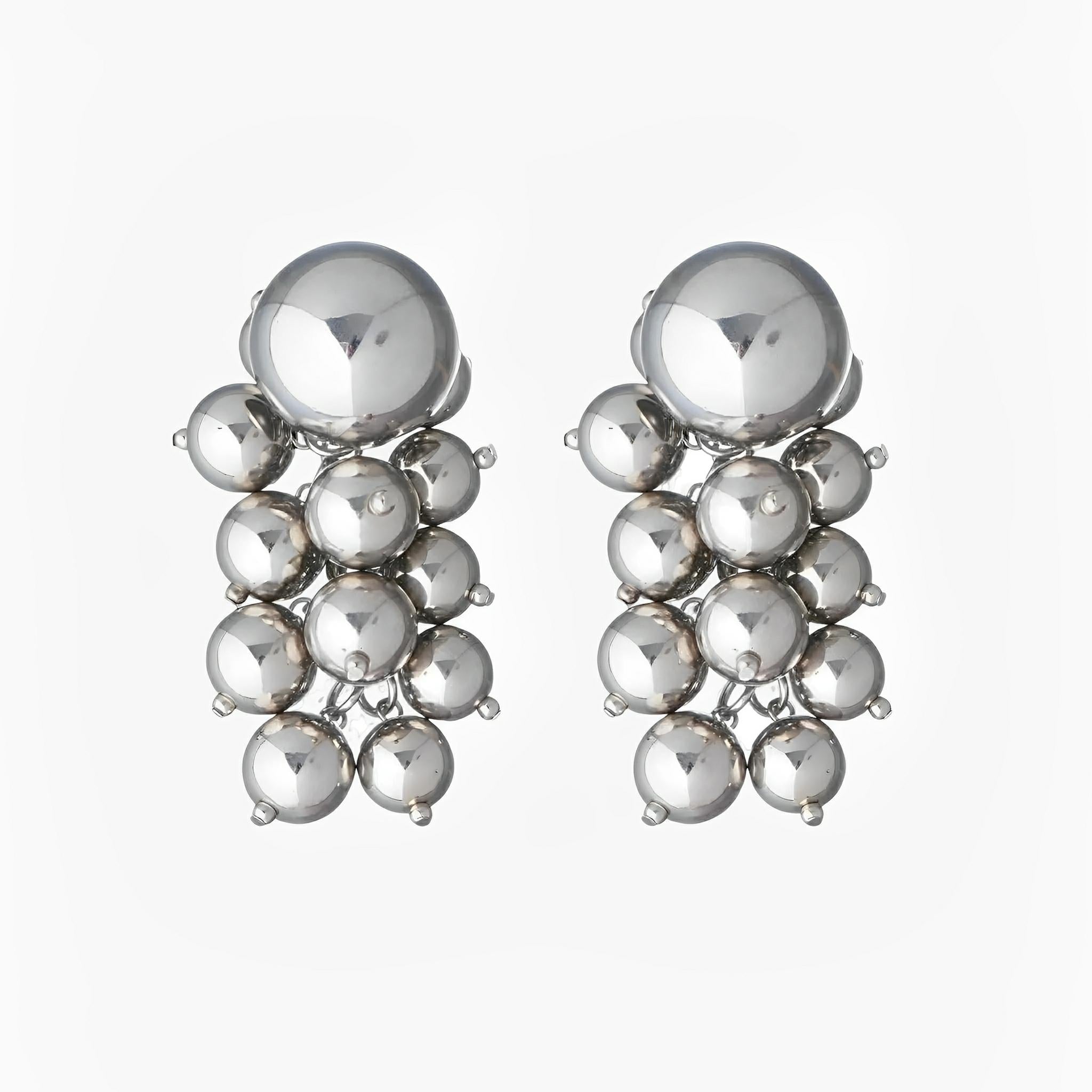 SATIN | Brazilian Luxury Fashion JULIANA MANZINI JULIANA MANZINI Fashion Jewelry - Maxi Silver Ball Earrings - Glamorous Accent