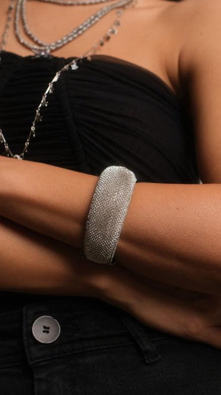 JULIANA MANZINI Fashion Jewelry - Silver Strass Shine Bracelet - Elegant Sparkle - SATIN | Brazilian Luxury Fashion