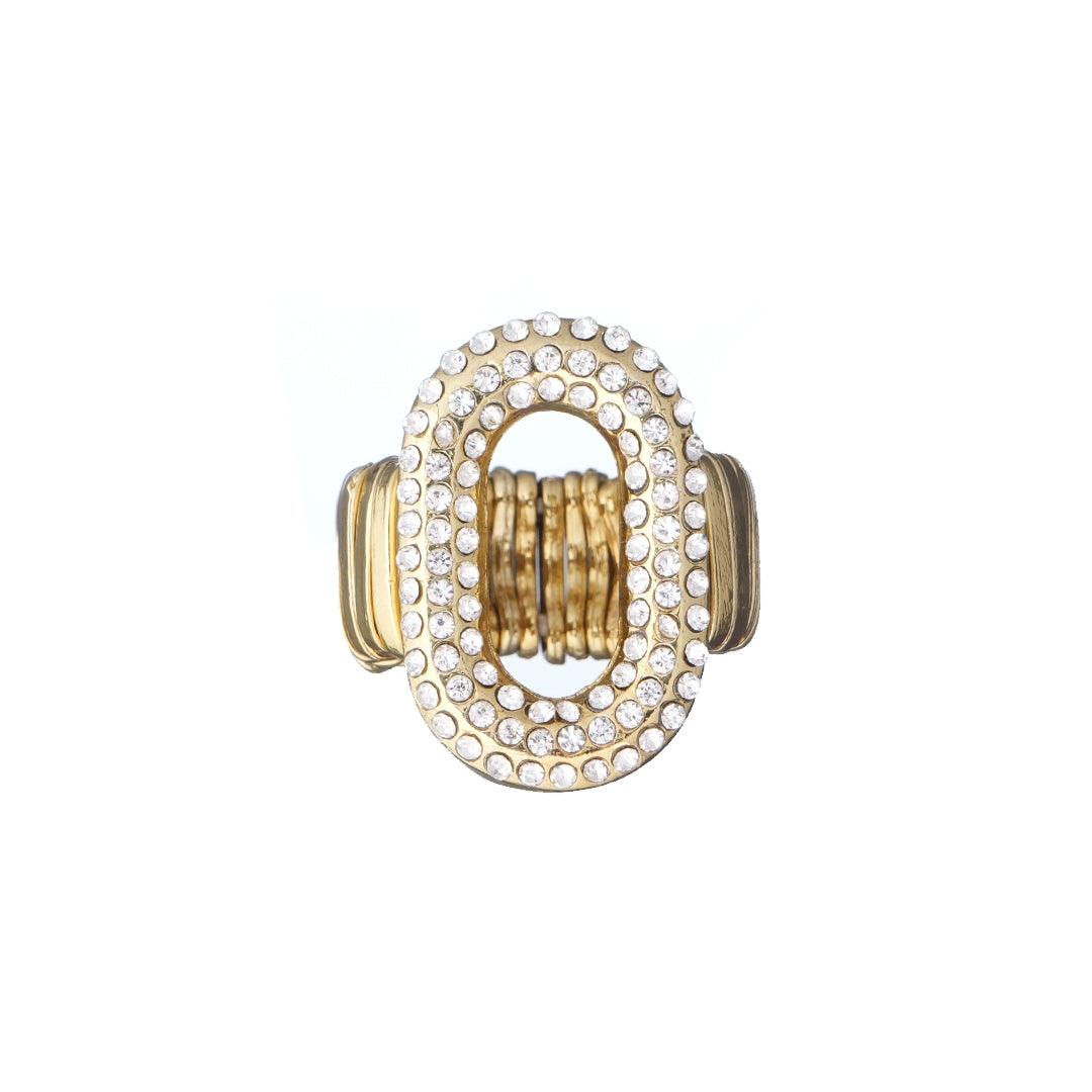 JULIANA MANZINI Fashion Jewelry - Vintage Gold Ring With Strass Link And Natural Crystal - SATIN | Brazilian Luxury Fashion