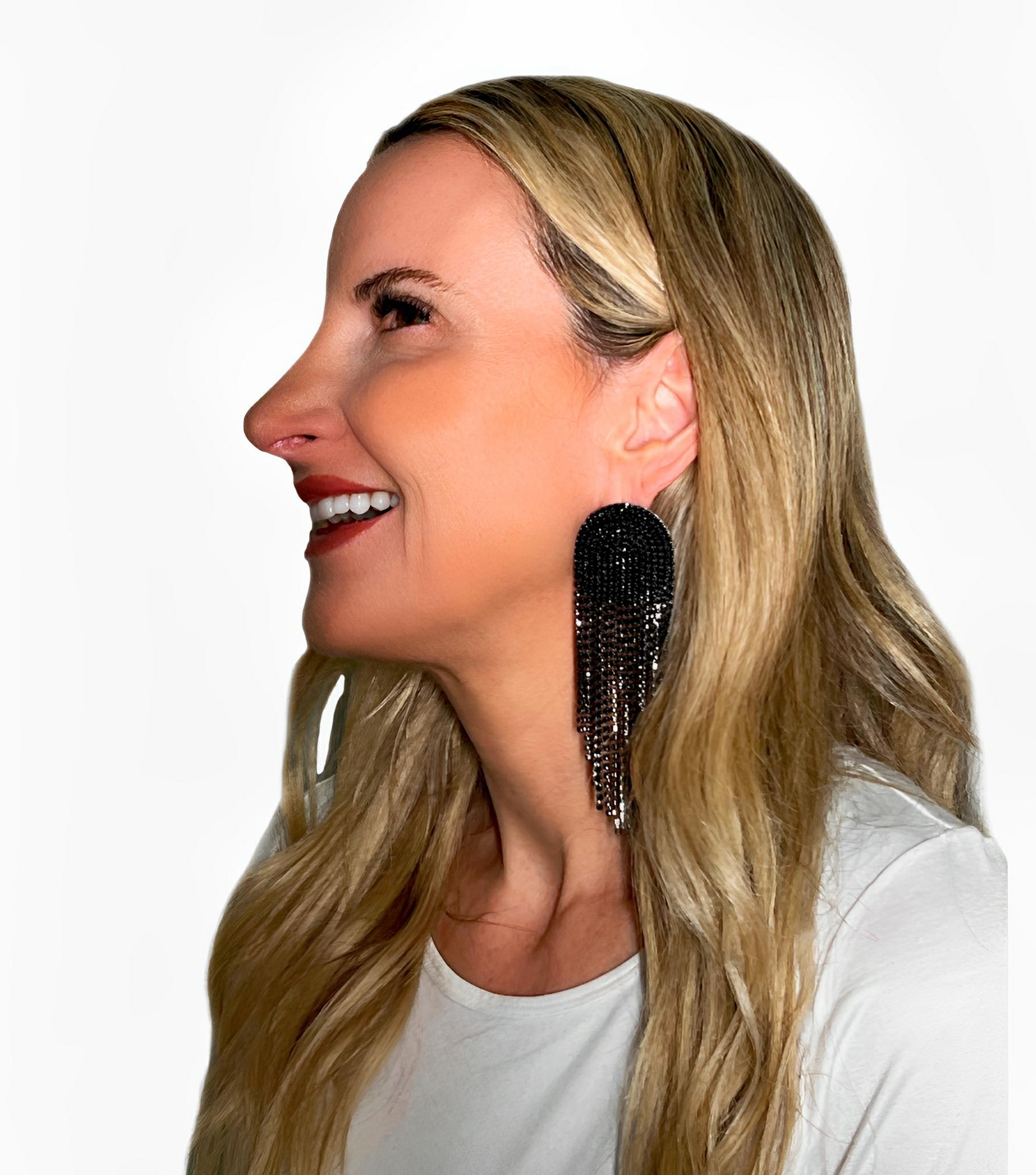 SATIN | Brazilian Luxury Fashion JULIANA MANZINI JULIANA MANZINI Fashion Jewelry - Maxi Black Graphite Shine Earrings